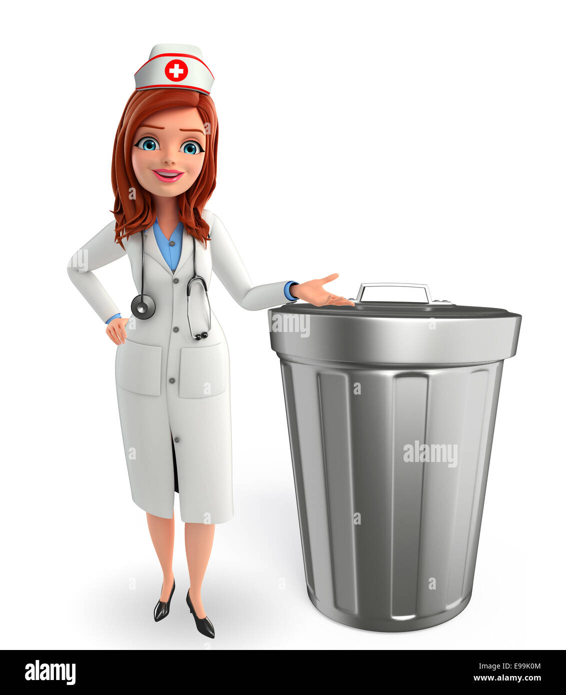 Personnage de l'infirmière avec poubelle Banque D'Images