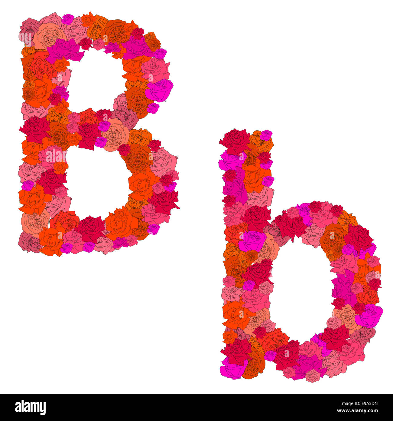 Caractères de l'alphabet de fleurs B-b Banque D'Images