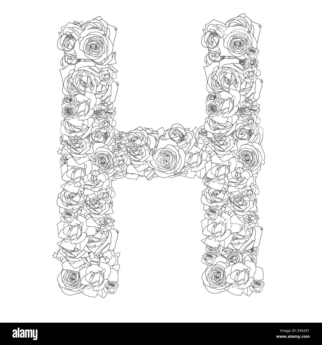 Alphabet de fleurs de roses rouges, des caractères H Banque D'Images