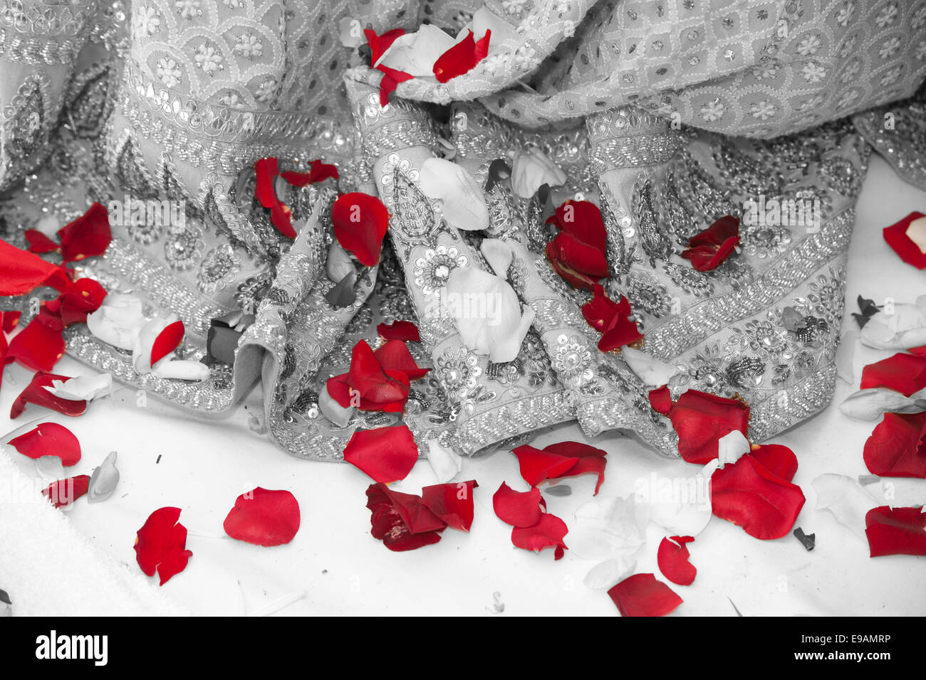 Mariage hindou indien avec des guirlandes de fleurs de couleurs et de bonheur beauté Banque D'Images