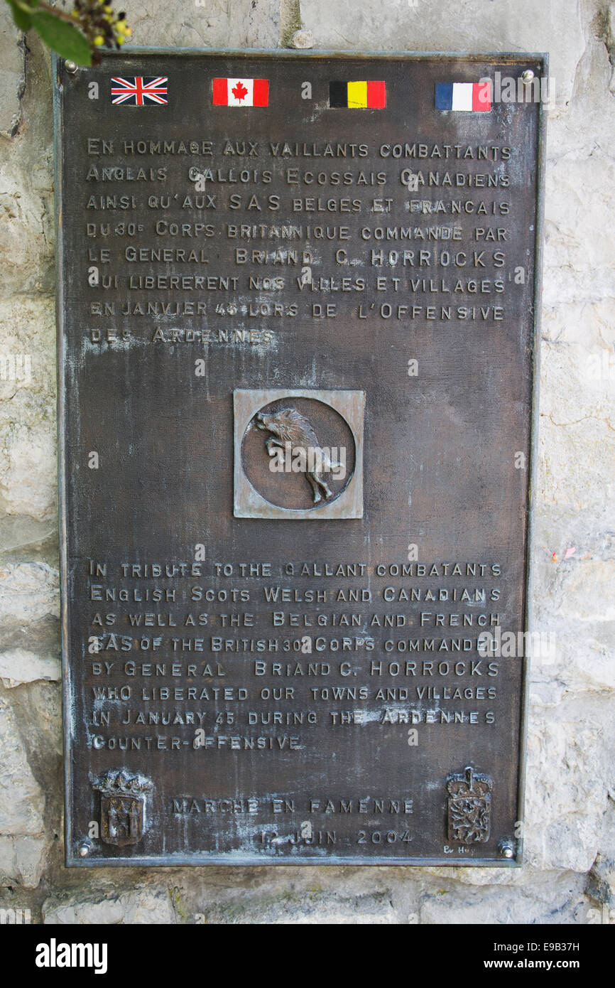 Plaque commémorant l'Anglais, Écossais, Gallois et les Canadiens Banque D'Images