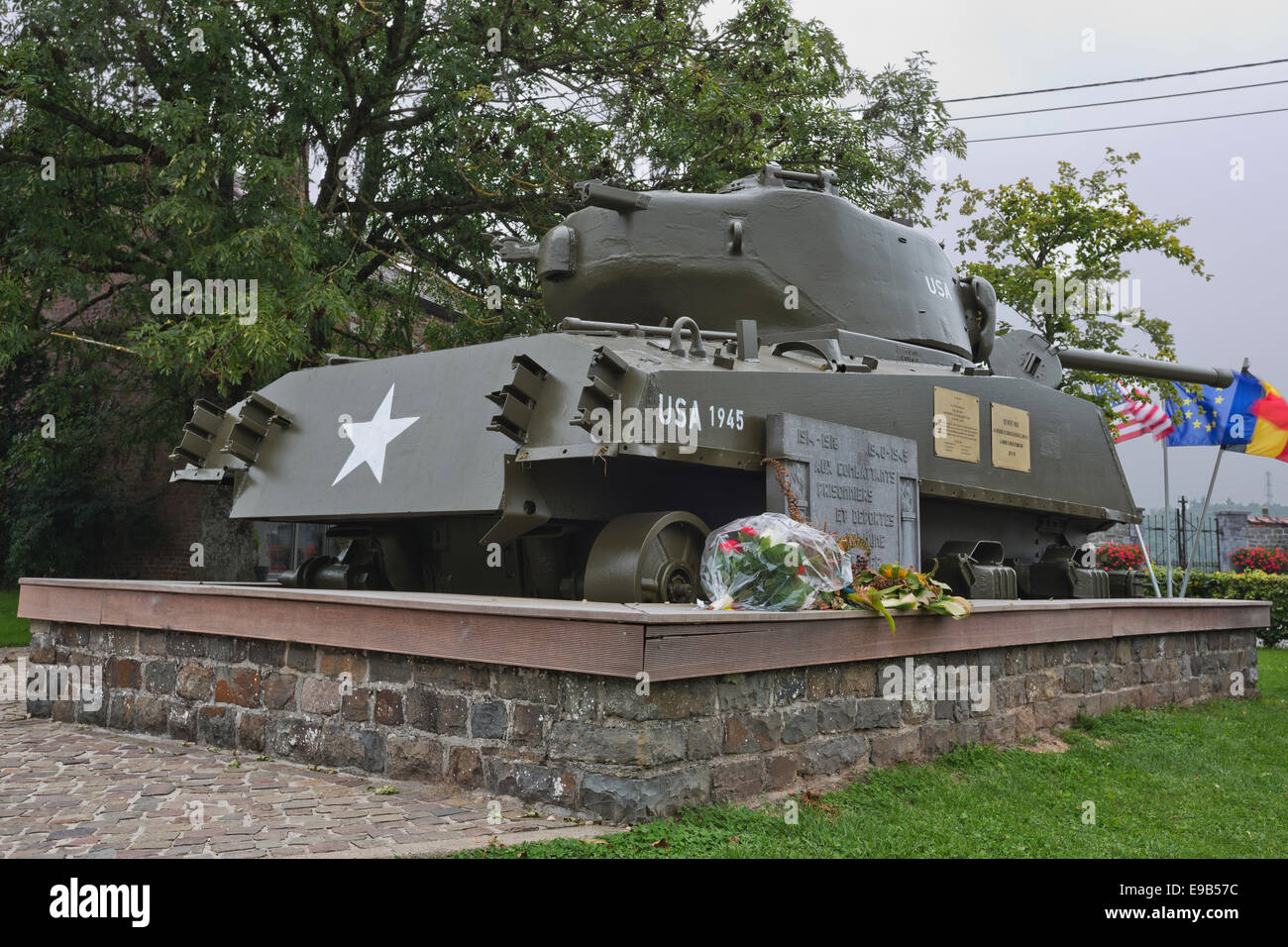 Char Sherman dédié au colonel Hogan et de la 771st Tank Battalion Banque D'Images