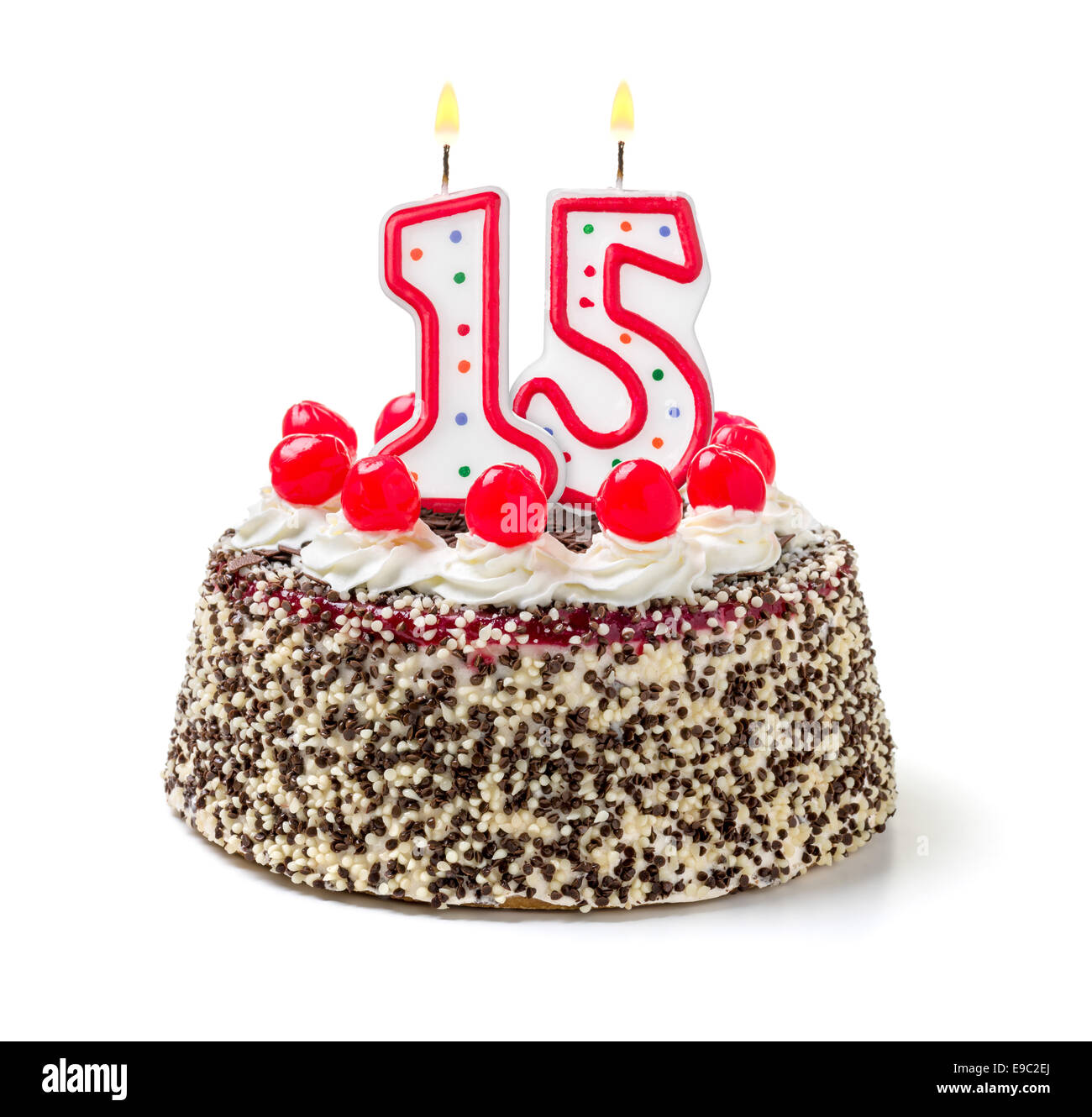 Gâteau d'anniversaire avec les bougies numéro 15 Banque D'Images