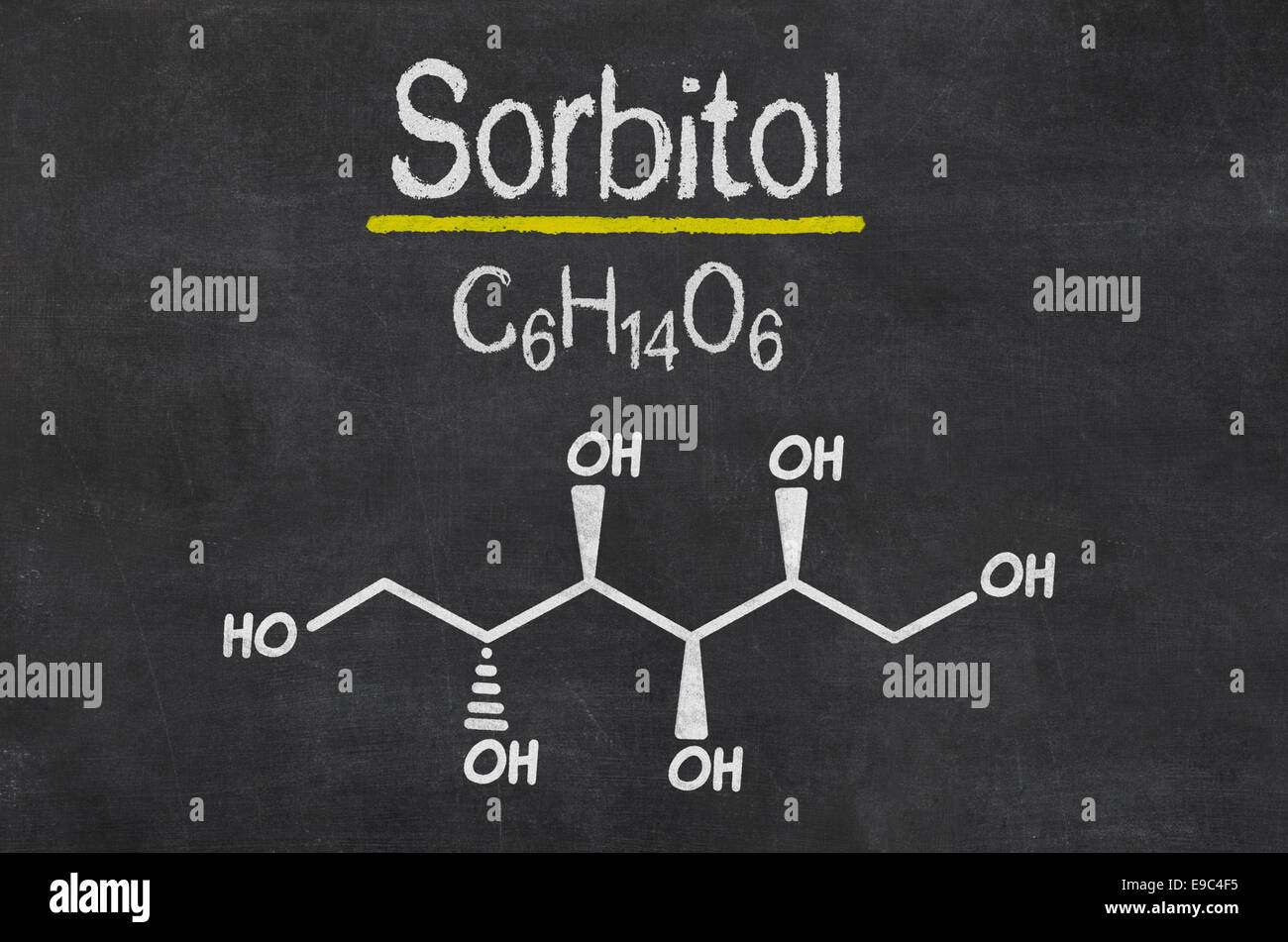 Tableau noir avec la formule chimique de sorbitol Banque D'Images