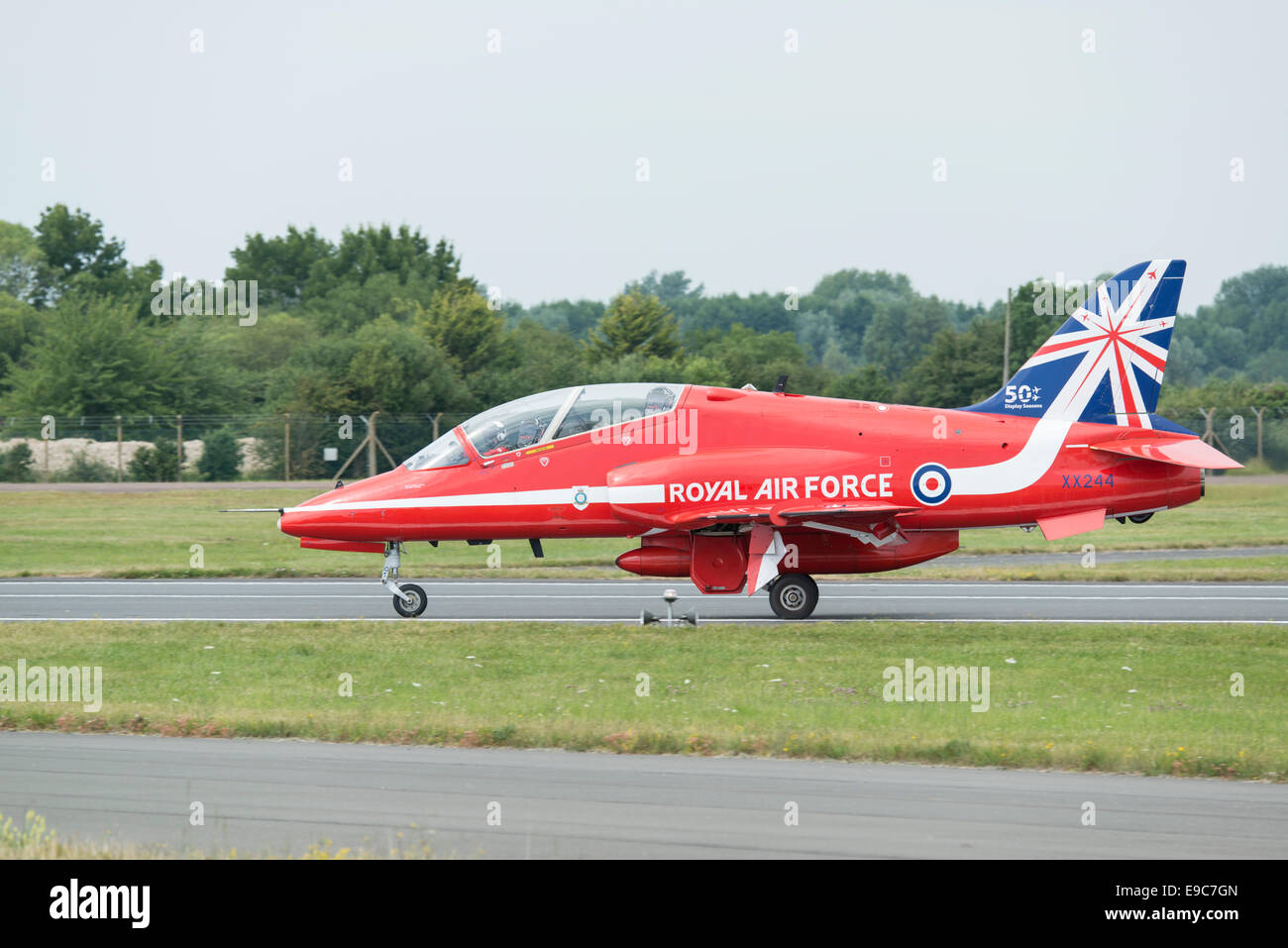 Hawker Siddeley Hawk T1un avion d'entraînement avancé de la Royal Air Force, l'équipe de voltige afficher les flèches rouges Banque D'Images