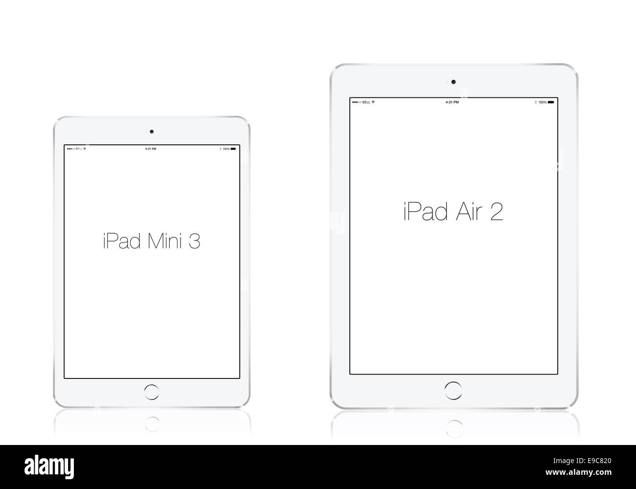 Tablettes iPad mini 3 et l'iPad air 2 l'argent, des créations numériques. Banque D'Images