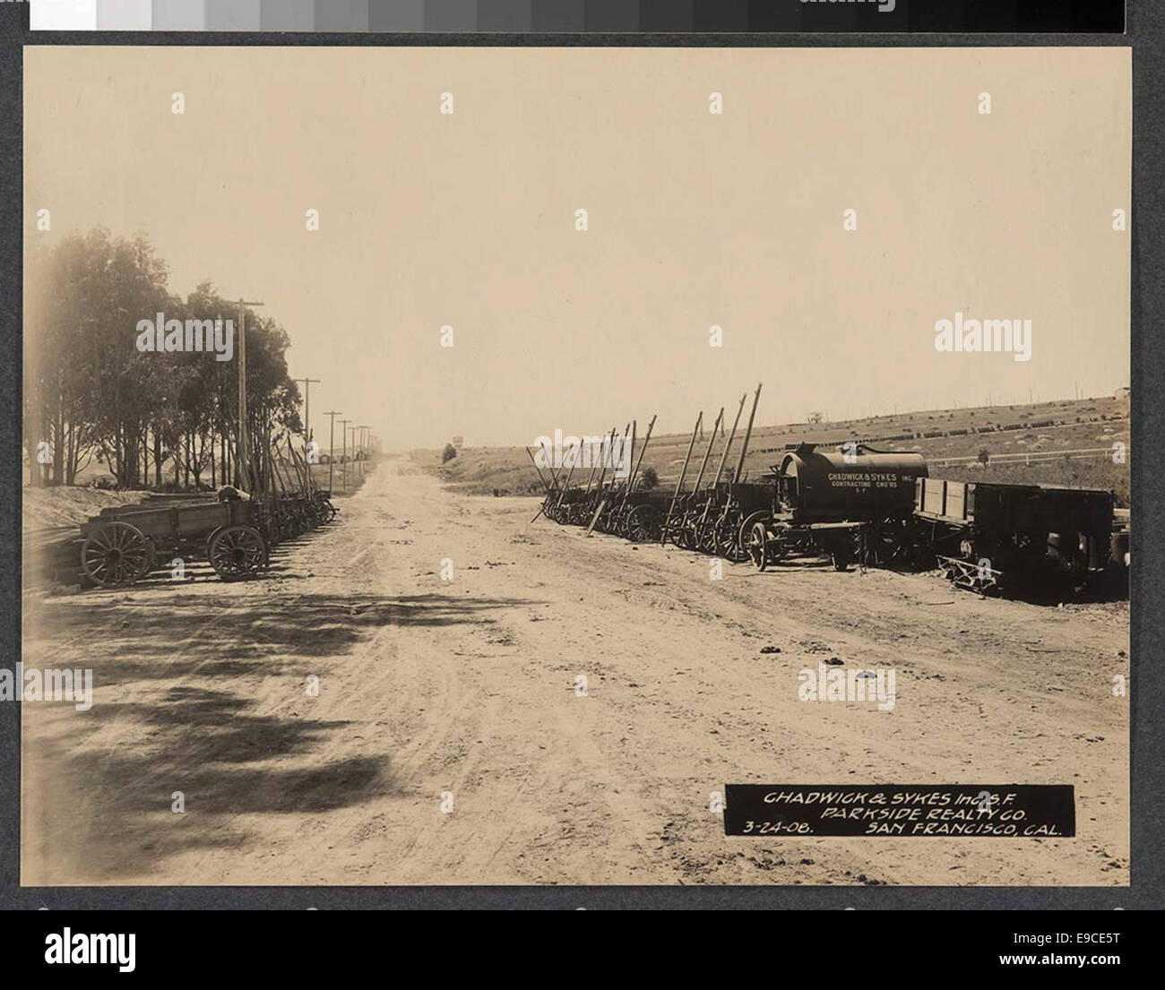 Une publicité historique pour Chadwick & Sykes, Inc. et Parkside Realty Co., situé à San Francisco. L'image capture la scène immobilière du début du XXe siècle en Californie. Banque D'Images