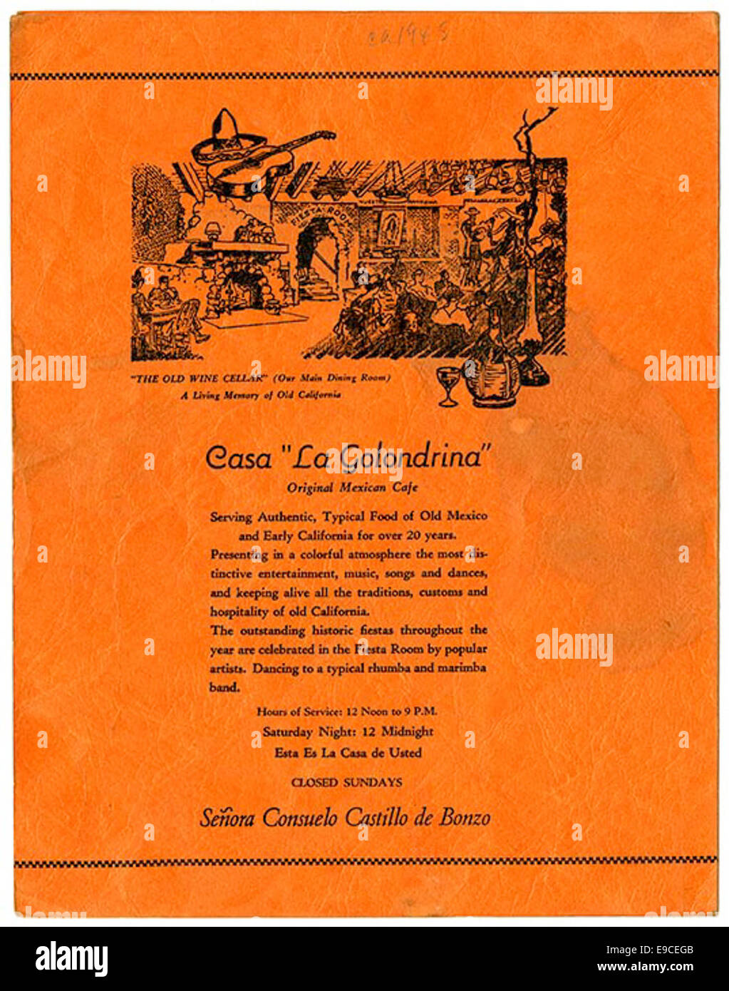 Menu, Casa 'La Golondrina' Cafe, Los Angeles [retour] Banque D'Images