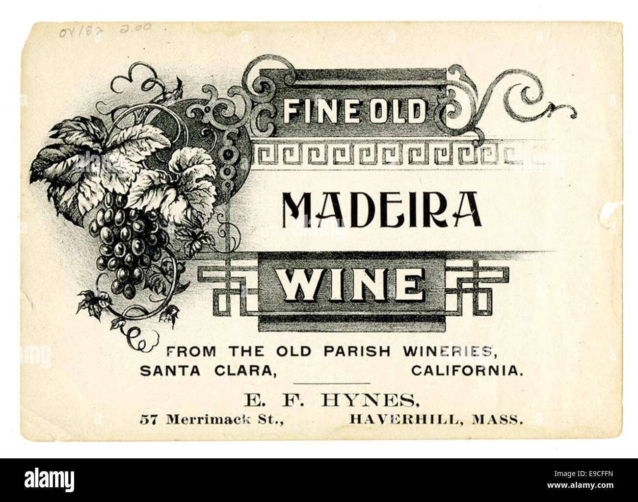 Étiquette de vin ancienne paroisse, caves, Santa Clara, Vieux Vin de Madère Banque D'Images