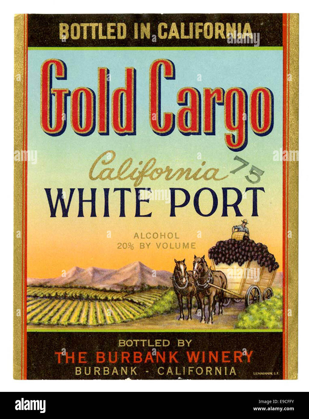 Étiquette de vin, la Burbank, Californie Port Blanc Winery Banque D'Images