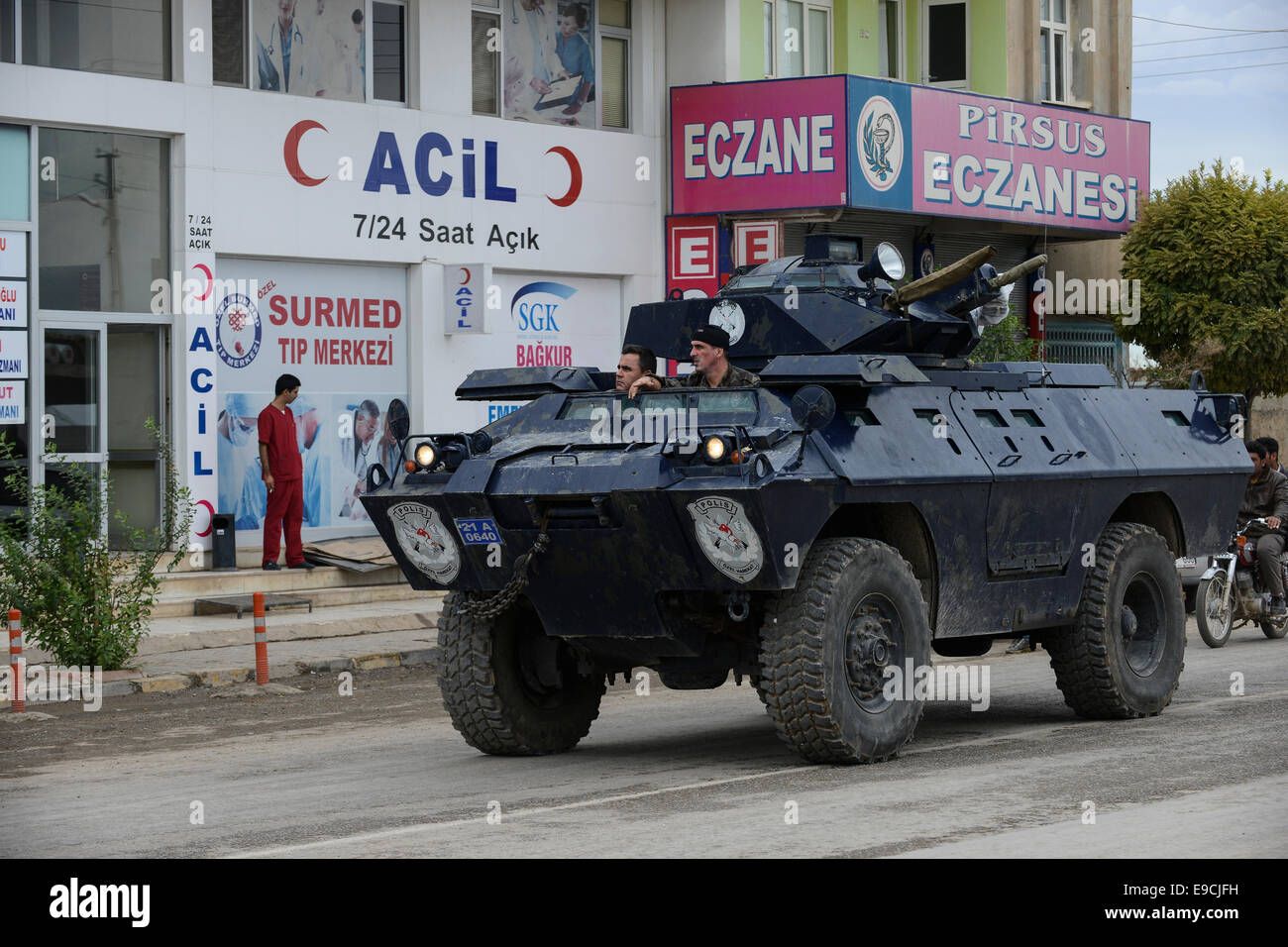 La Turquie, Suruc,à 10 km de la frontière syrienne et de l'État islamique est ville assiégée Kobani, forces spéciales turques en ville Banque D'Images