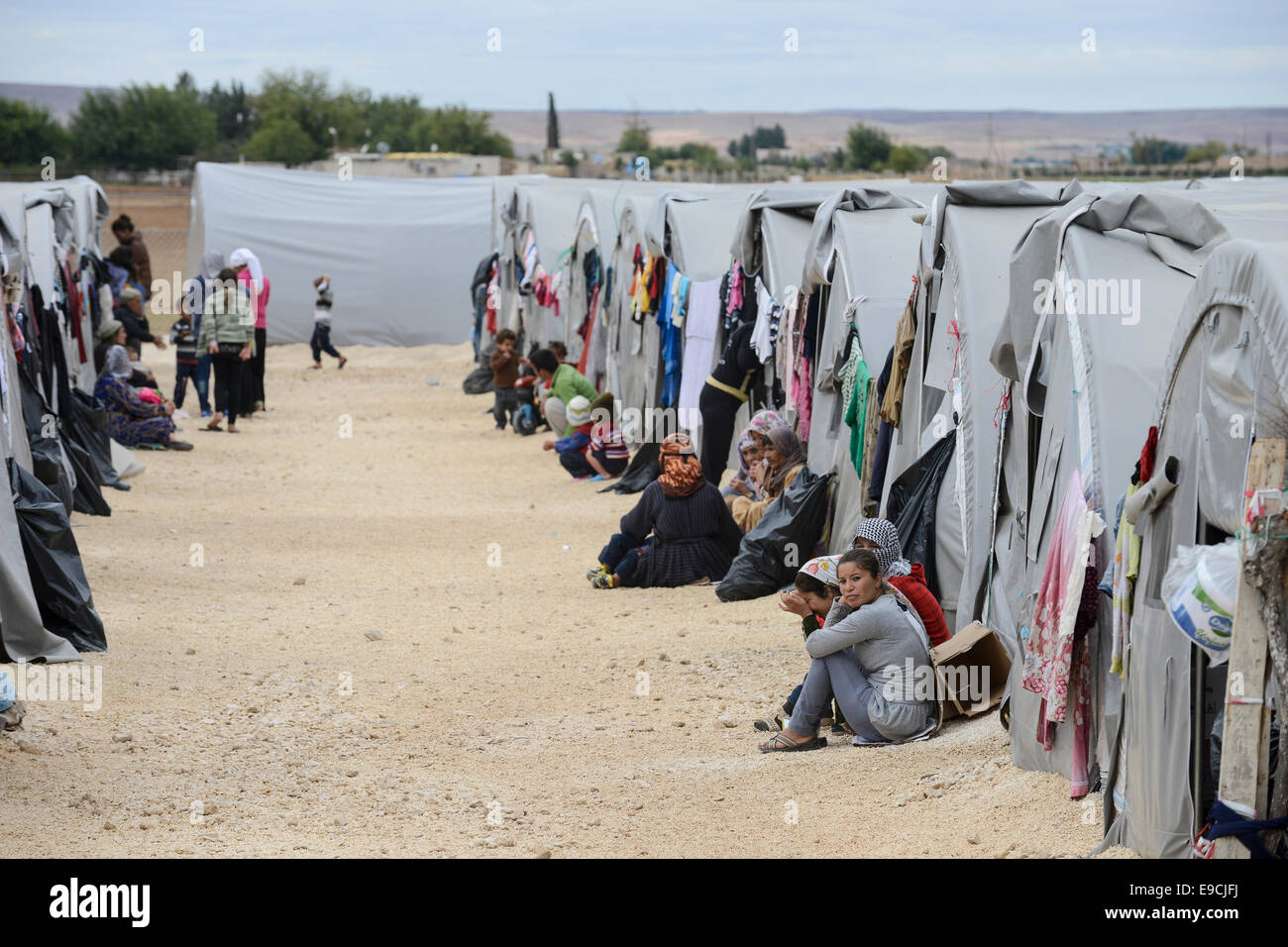 La Turquie, Suruc,à 10 km de la frontière syrienne et de l'État islamique est ville assiégée Kobani, Kobane de réfugiés syriens au camp Banque D'Images