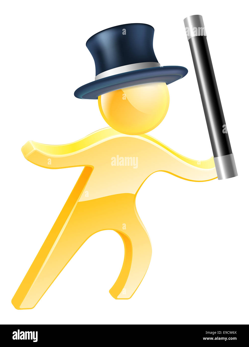 Illustration d'un magicien vêtu d'un chapeau haut de forme et en agitant une baguette Banque D'Images