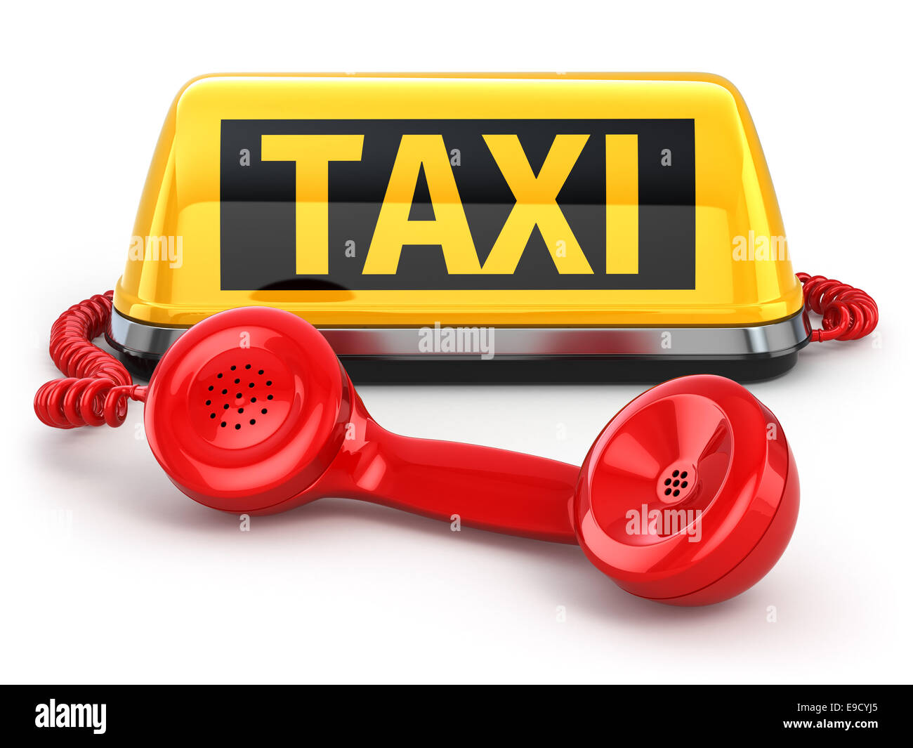 Une voiture de taxi sign et téléphone sur blanc fond isolé. 3d Banque D'Images