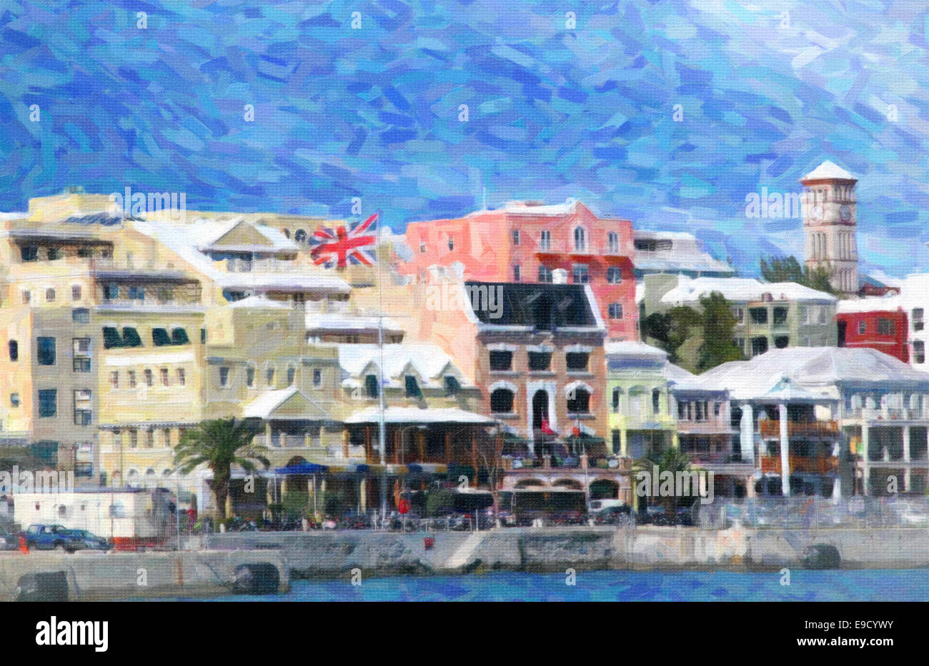 Une vue sur le front de mer animé du centre-ville de Hamilton, Bermudes. Banque D'Images