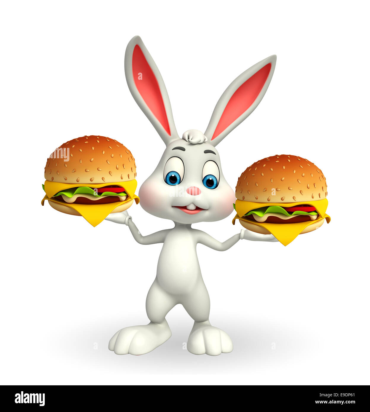 Personnage de lapin de Pâques avec burger Banque D'Images