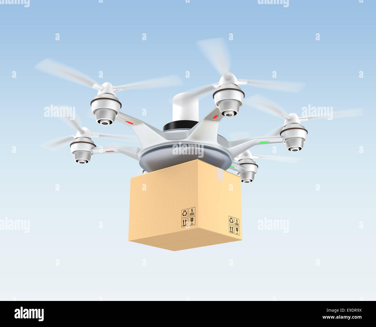 Boîte en carton avec la livraison de drones pour la livraison rapide de concept Banque D'Images