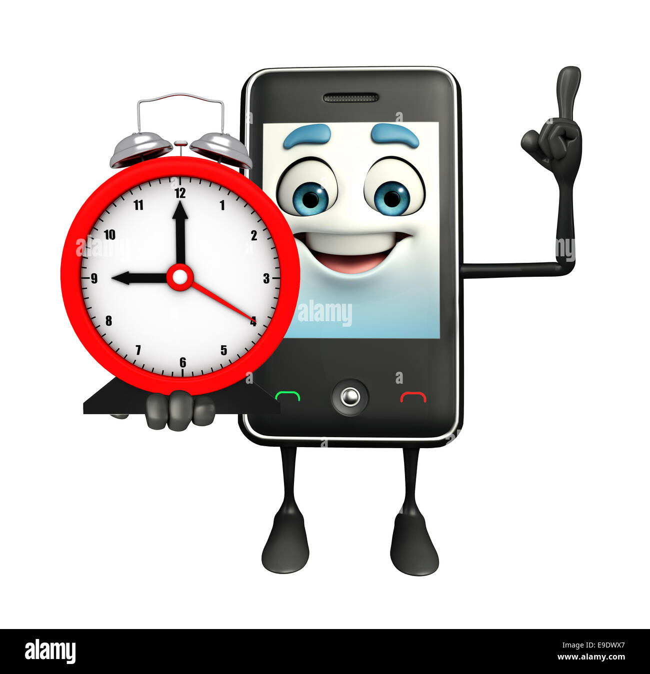 Personnage de Mobile avec horloge de table Banque D'Images