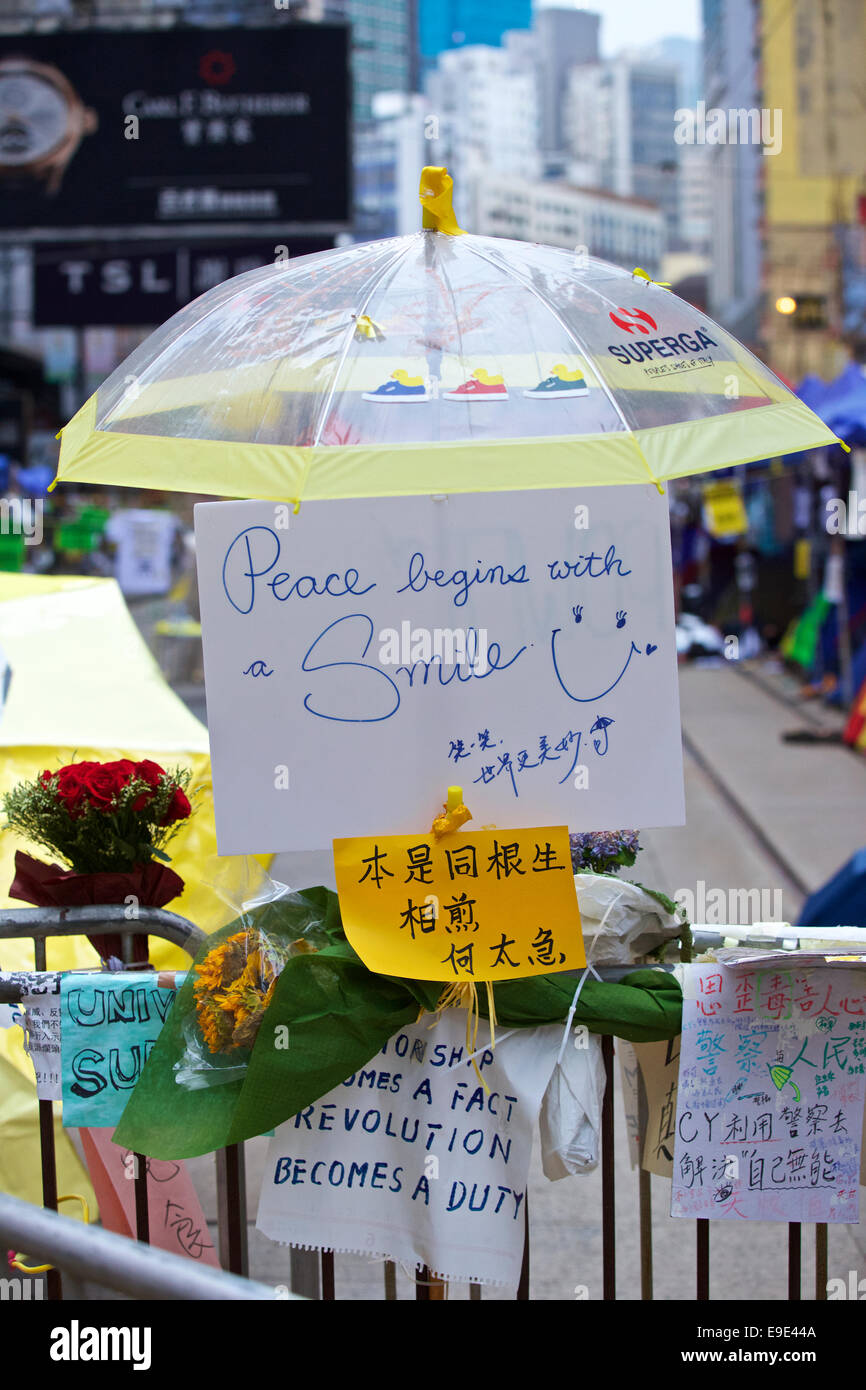 Étudiant Pro-Democracy Camp. Hennessy Road, Causeway Bay, Hong Kong. 25 octobre 2014. Banque D'Images