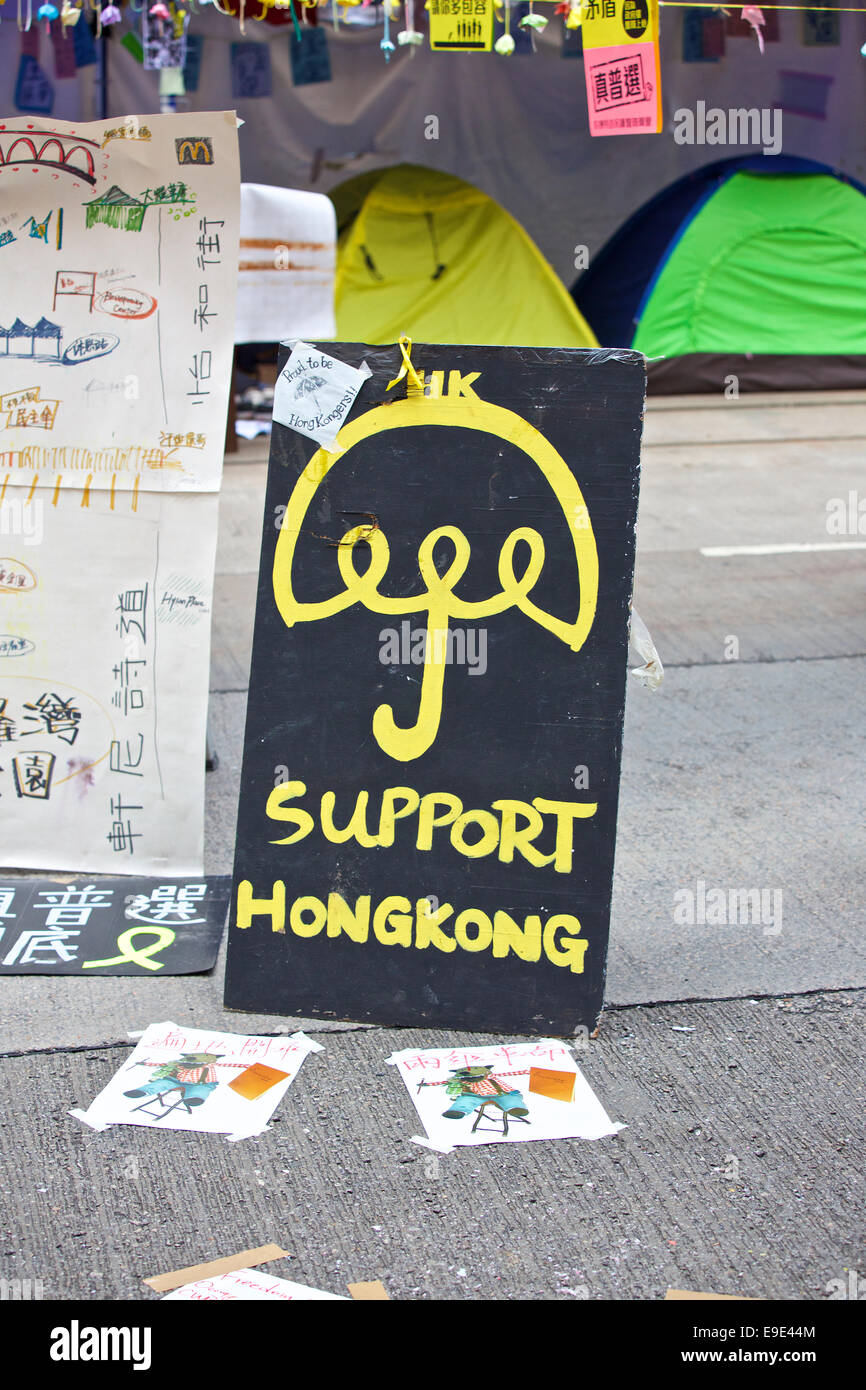 Étudiant Pro-Democracy Camp. Hennessy Road, Causeway Bay, Hong Kong. 25 octobre 2014. Banque D'Images
