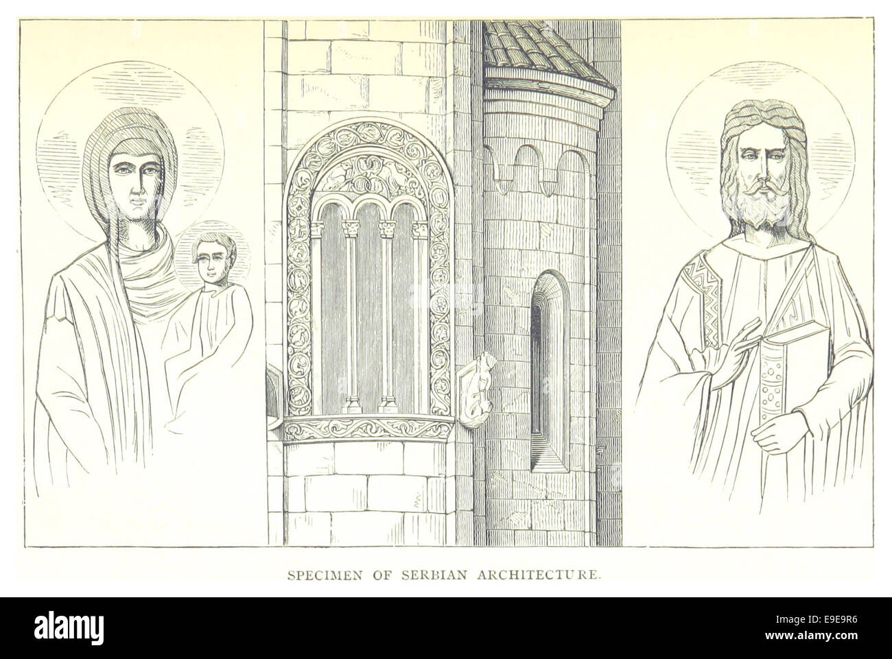 Cette œuvre de 1877 de Mackenzie met en valeur un spécimen de l'architecture serbe, mettant en évidence la conception et le contexte historique des styles architecturaux en Serbie à la fin du XIXe siècle. Banque D'Images