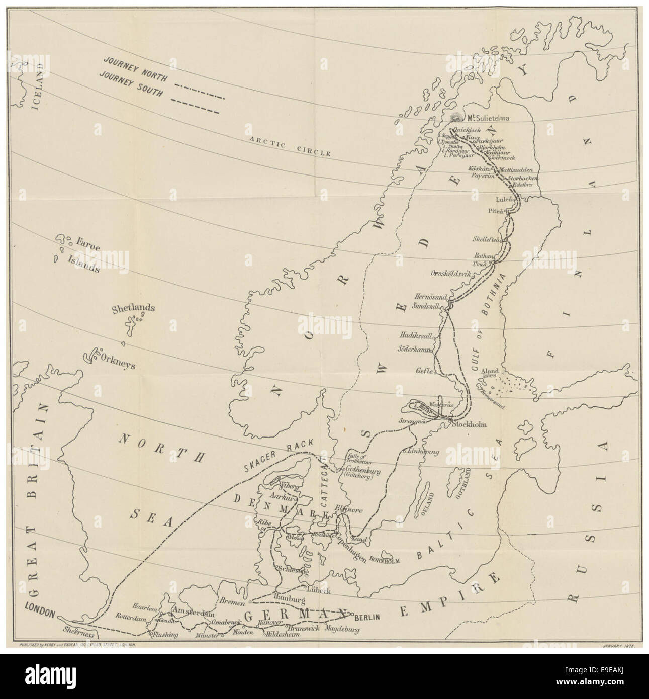 Une carte illustrant l'itinéraire de voyage de l'auteur, illustrant probablement leur voyage à travers diverses régions. L'image donne un aperçu de la portée géographique et du contexte des voyages de l'auteur. Banque D'Images