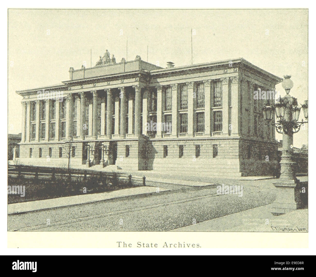 Une carte de 1894 et une illustration de *MECHELIN*, montrant les Archives de l'État d'Helsinki, une institution clé dans l'histoire de la Finlande. Banque D'Images