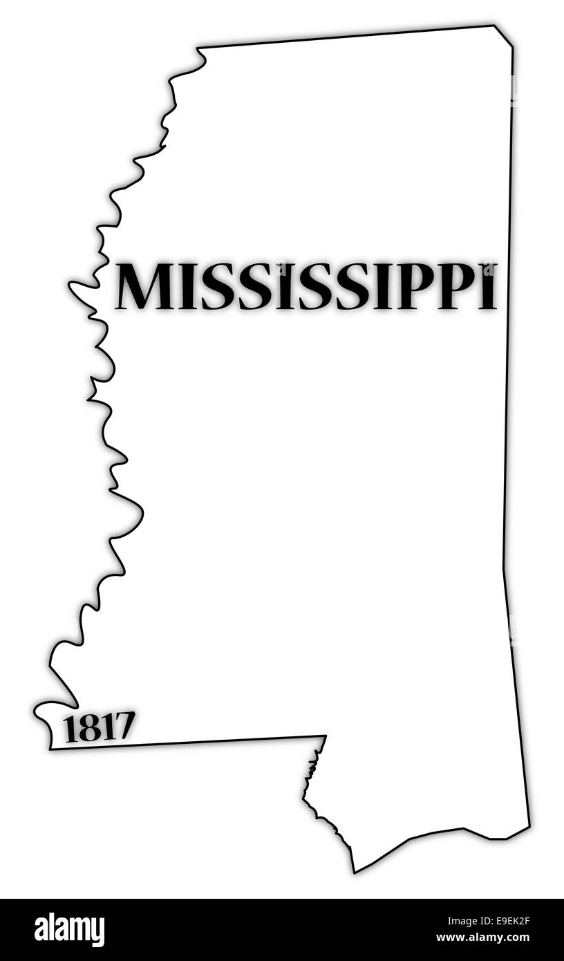 Un aperçu de l'état du Mississipi avec la date de l'état isolé sur fond blanc Banque D'Images