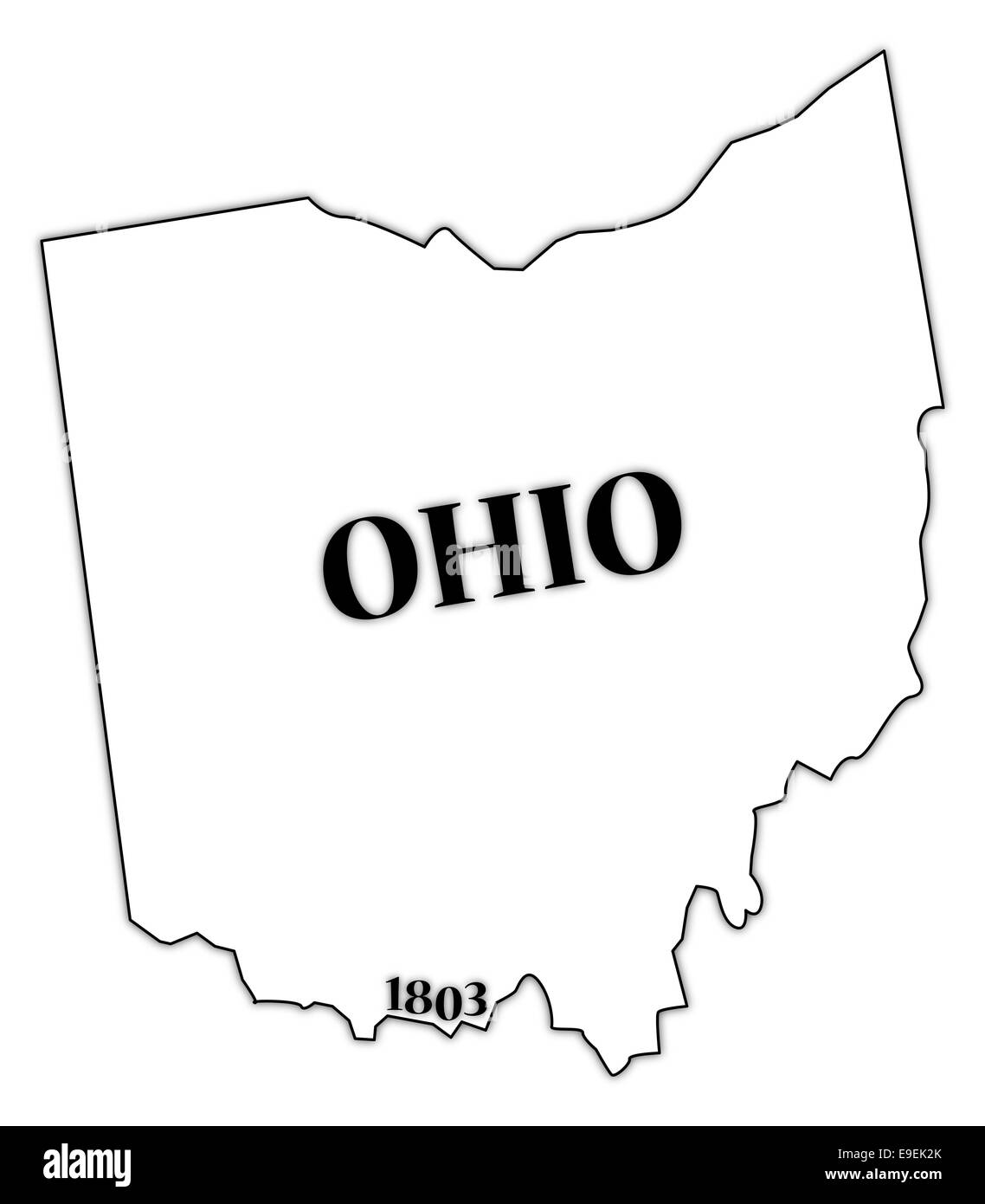 Un aperçu de l'état de l'Ohio avec la date de l'état isolé sur fond blanc Banque D'Images