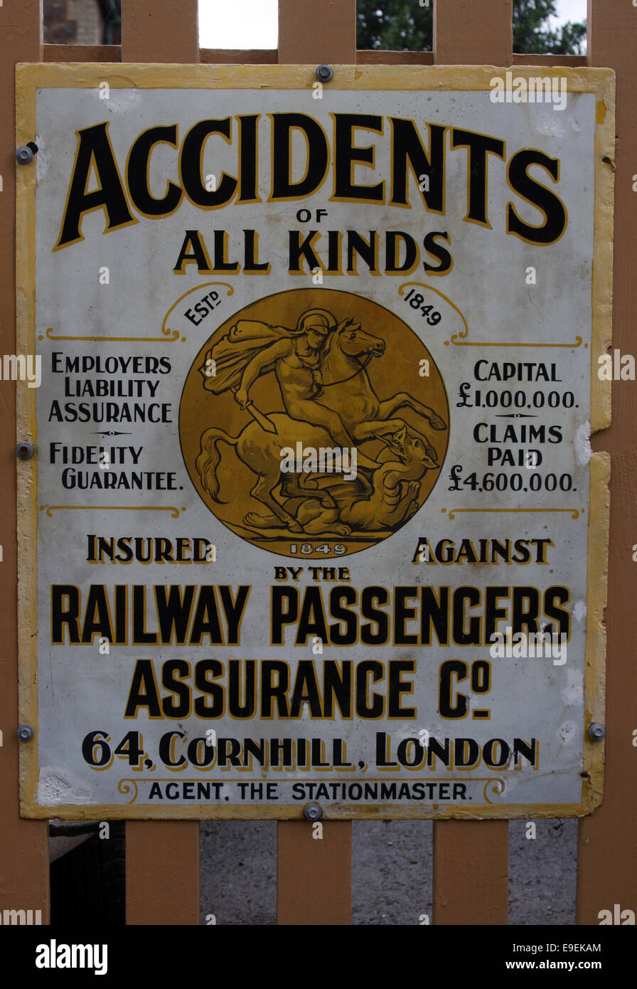 Les passagers de chemin de fer Vintage enseigne publicitaire d'assurance Banque D'Images