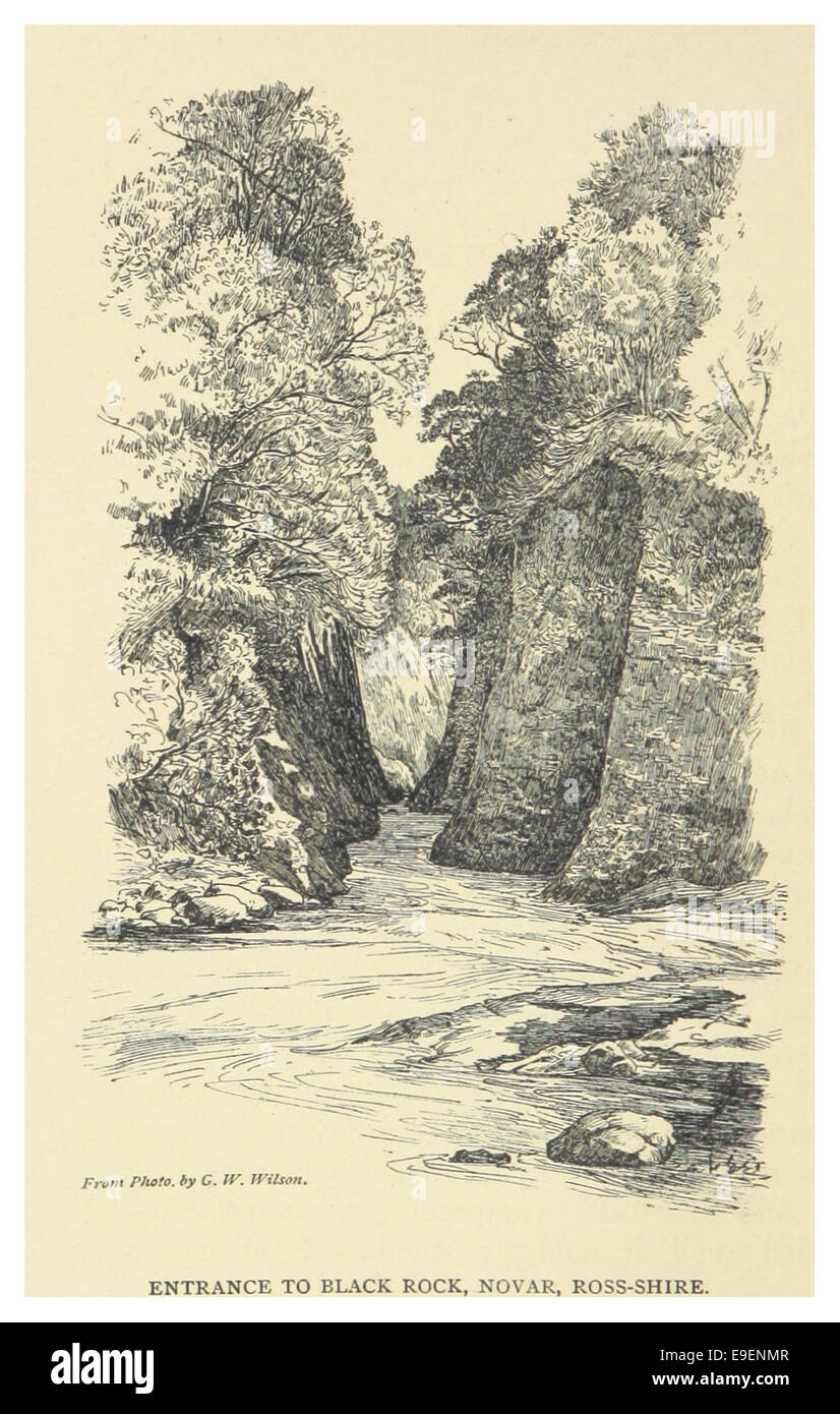Cette illustration de Sinclair de 1890 représente l'entrée de Black Rock à Novar, Ross-Shire, un point de repère remarquable dans les Highlands écossais, reflétant le paysage naturel et l'architecture rurale de l'époque. Banque D'Images