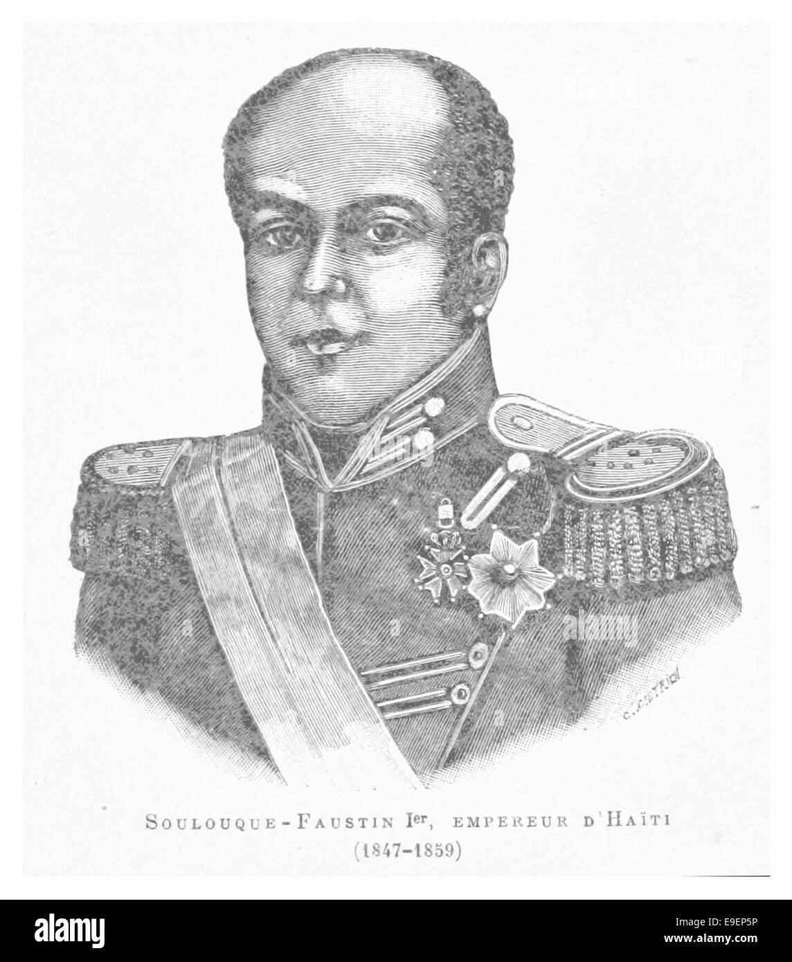 Faustin-Élie Soulouque a été président d'Haïti de 1847 à 1859. Sa présidence a marqué une période turbulente dans l'histoire haïtienne, avec ses tentatives de consolider le pouvoir et son auto-déclaration en tant qu'empereur Faustin Ier en 1849. Son règne a pris fin avec son exil forcé en 1859 après avoir échoué à maintenir le contrôle. Banque D'Images