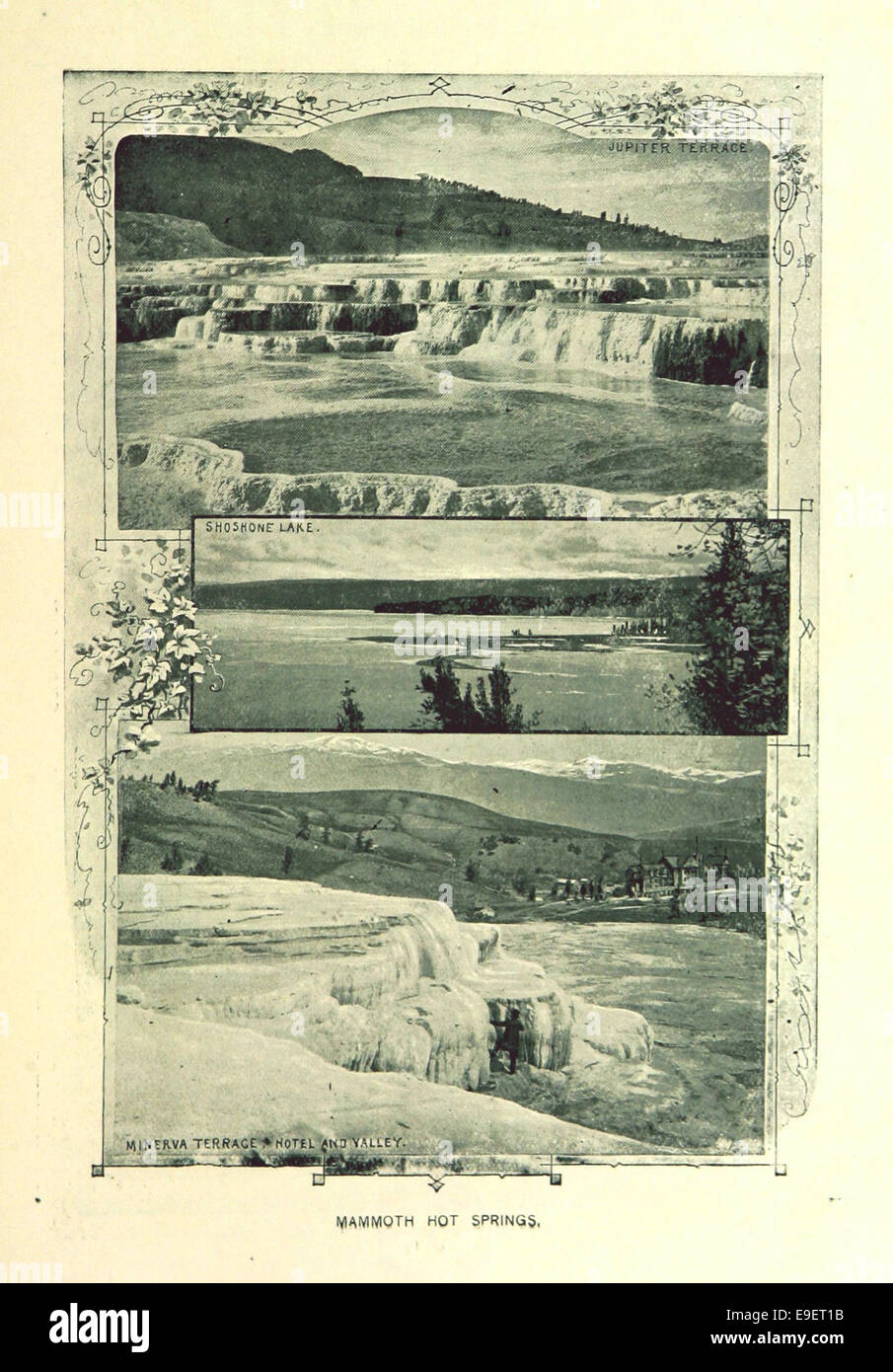 Cette illustration de 1893 de Wheeler capture la beauté naturelle de Mammoth Hot Springs, un site géologique célèbre situé dans le parc national de Yellowstone. Banque D'Images