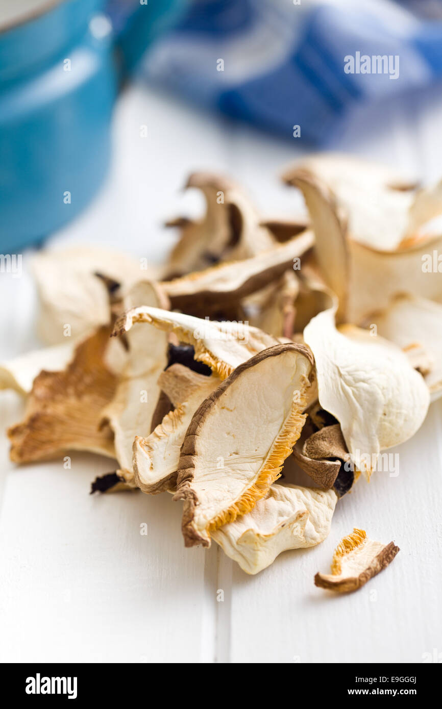 Les champignons séchés sur tableau blanc Banque D'Images