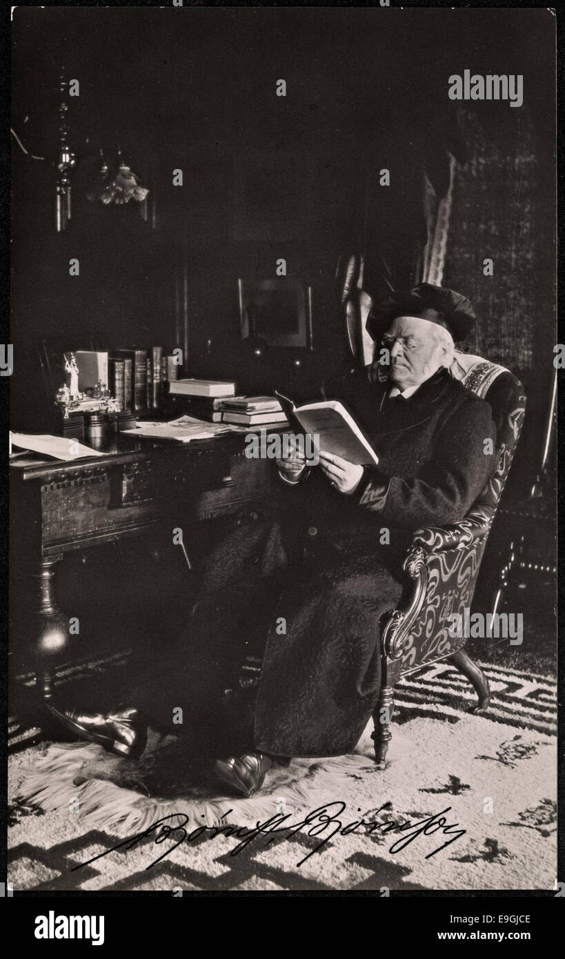 Une photographie du célèbre écrivain norvégien Bjørnstjerne Bjørnson, prise vers 1902, le montrant en train de lire dans son bureau. Bjørnson, lauréat du prix Nobel, est l'une des plus grandes figures littéraires de Norvège. Banque D'Images
