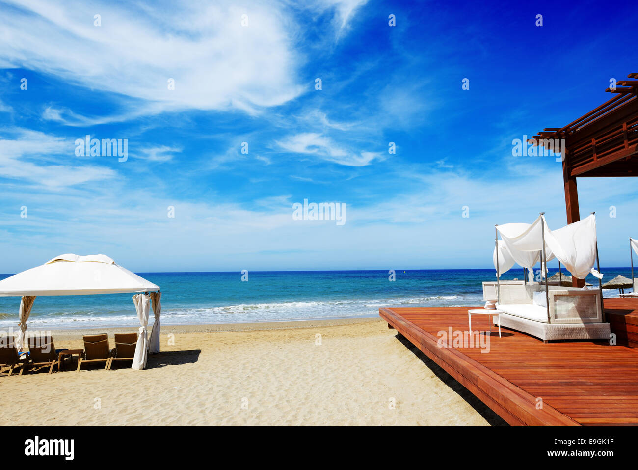 La plage à l'hôtel de luxe, Crète, Grèce Banque D'Images
