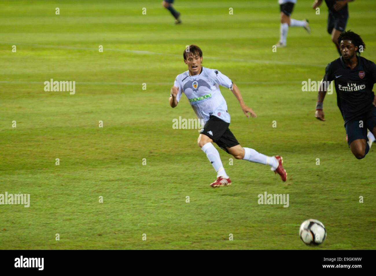 VALENCIA, Espagne - 8 août : David Silva, joueur de Valence, joue Trofeo Naranja 2009 Arsenal contre un jour de pluie le 8 août 2009. Banque D'Images