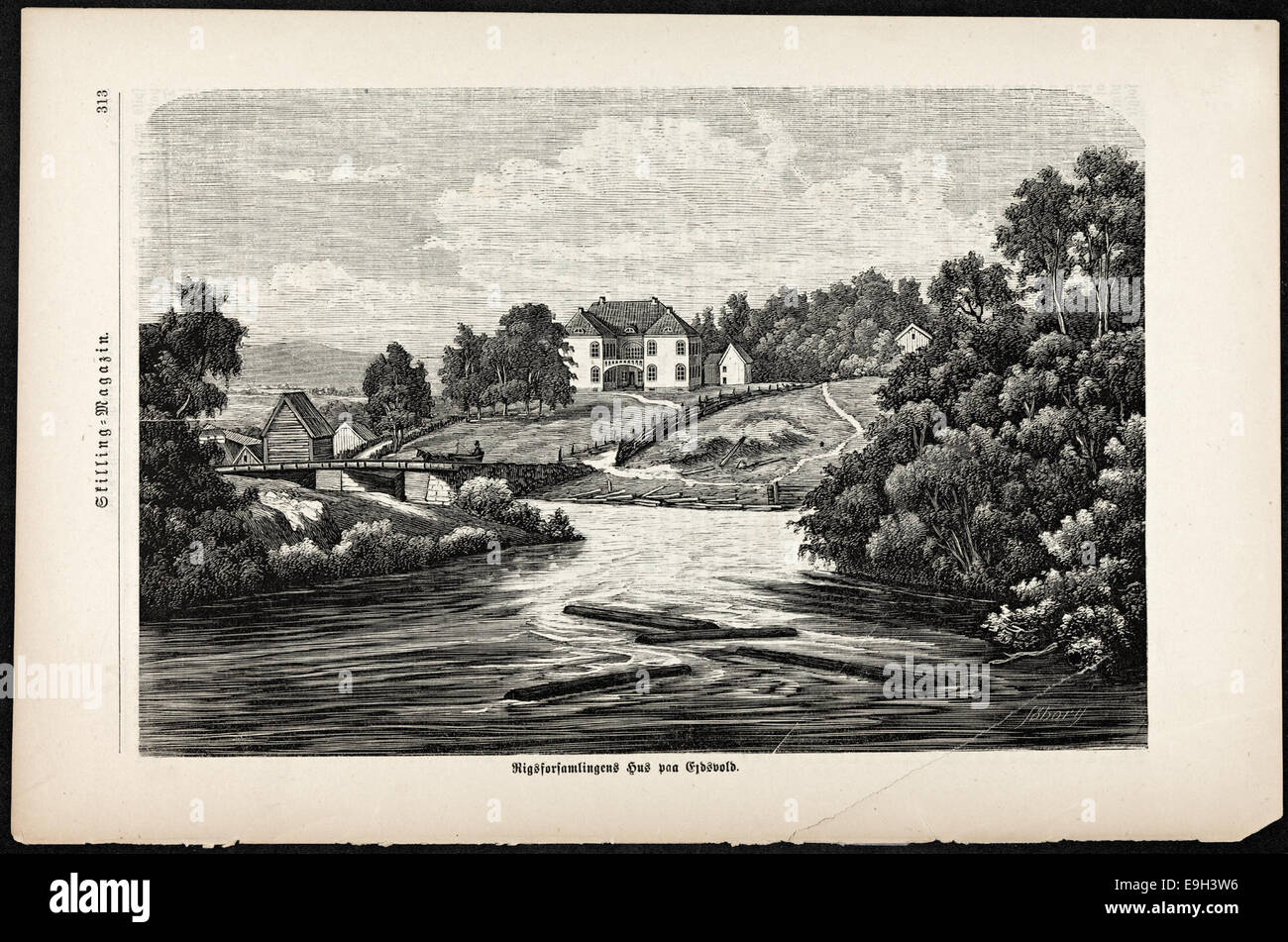 Une image de Rigsforsamlingens hus (la Chambre de l’Assemblée constituante) à Eidsvoll, où la constitution de la Norvège a été rédigée en 1814. Le bâtiment, également connu sous le nom d'Eidsvollsbygningen, est un symbole national de l'indépendance norvégienne. Banque D'Images