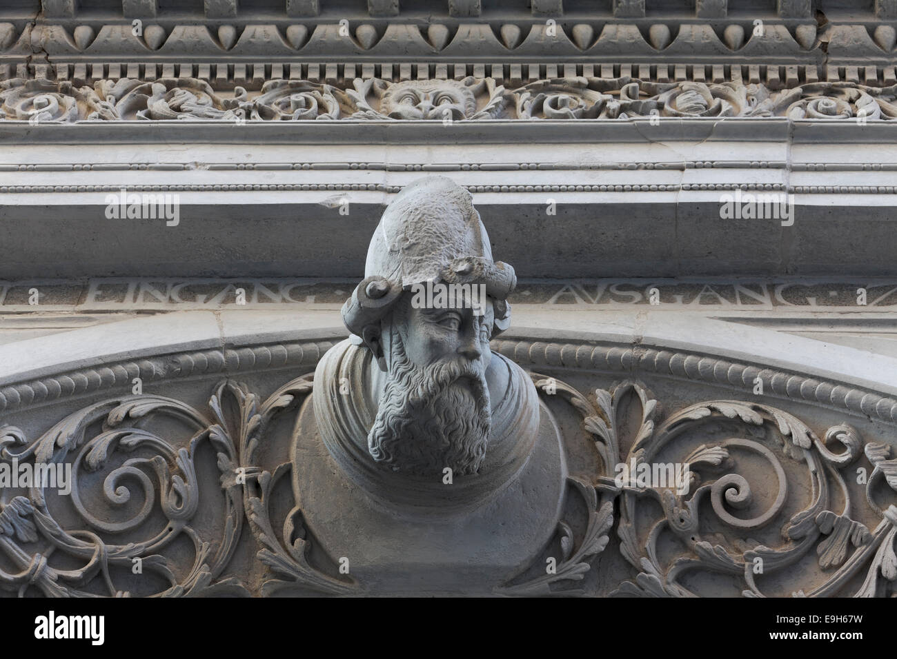 Gaffkopf, tête sculpturale sur le portail, 'Chambre'' biblique, Görlitz, Saxe, Allemagne Banque D'Images