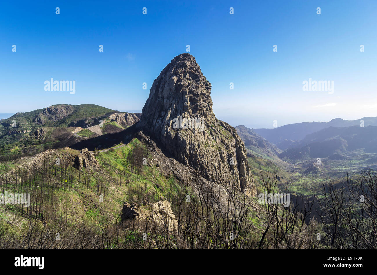 Roque de Agando rock dans le Parc National de Garajonay, La Gomera, Canary Islands, Spain Banque D'Images