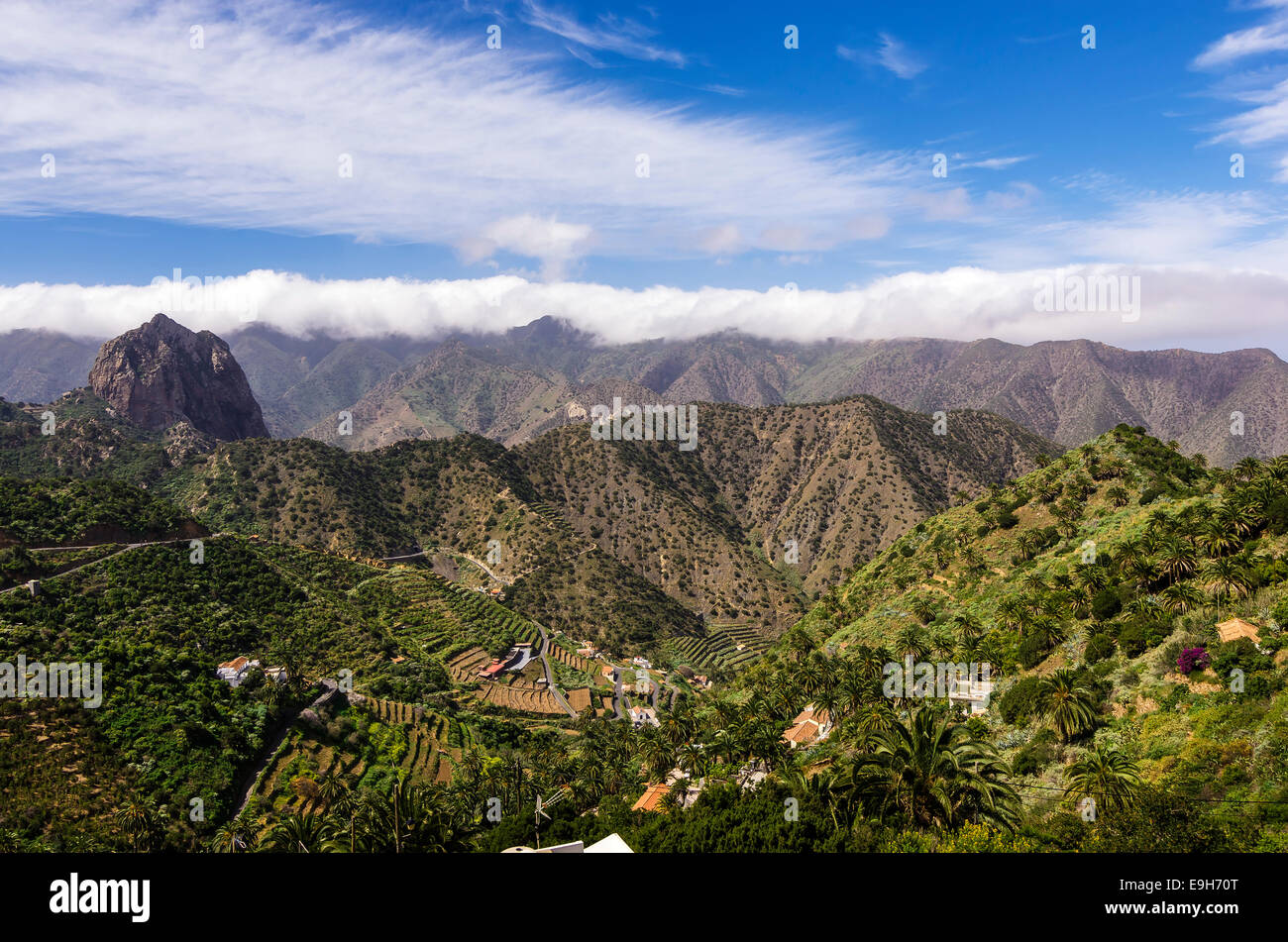 Vue sur la vallée et les montagnes, Tamargada, La Gomera, Canary Islands, Spain Banque D'Images