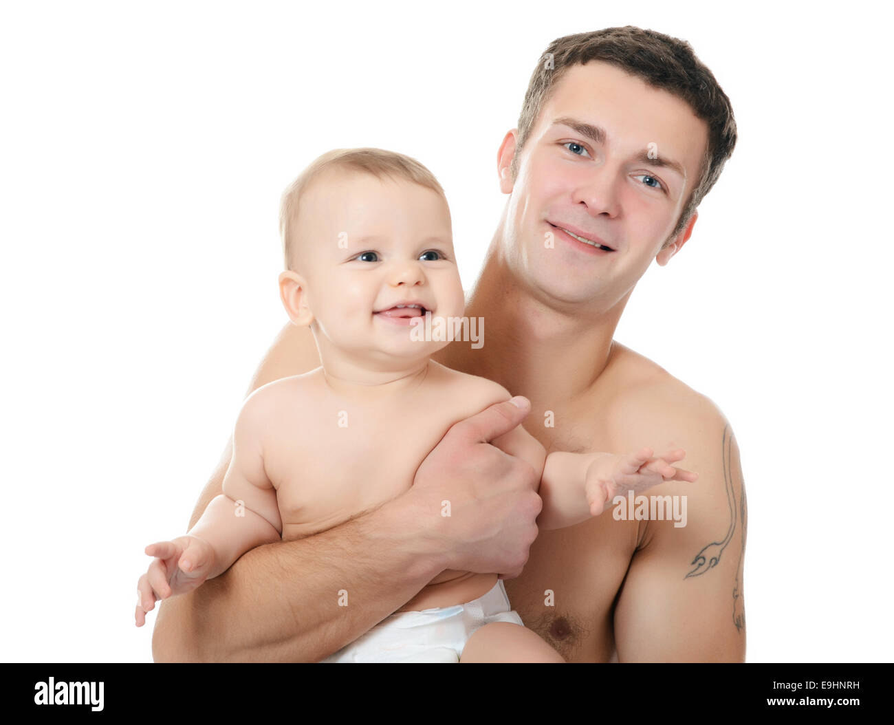 Le portrait jeune papa et bébé Banque D'Images