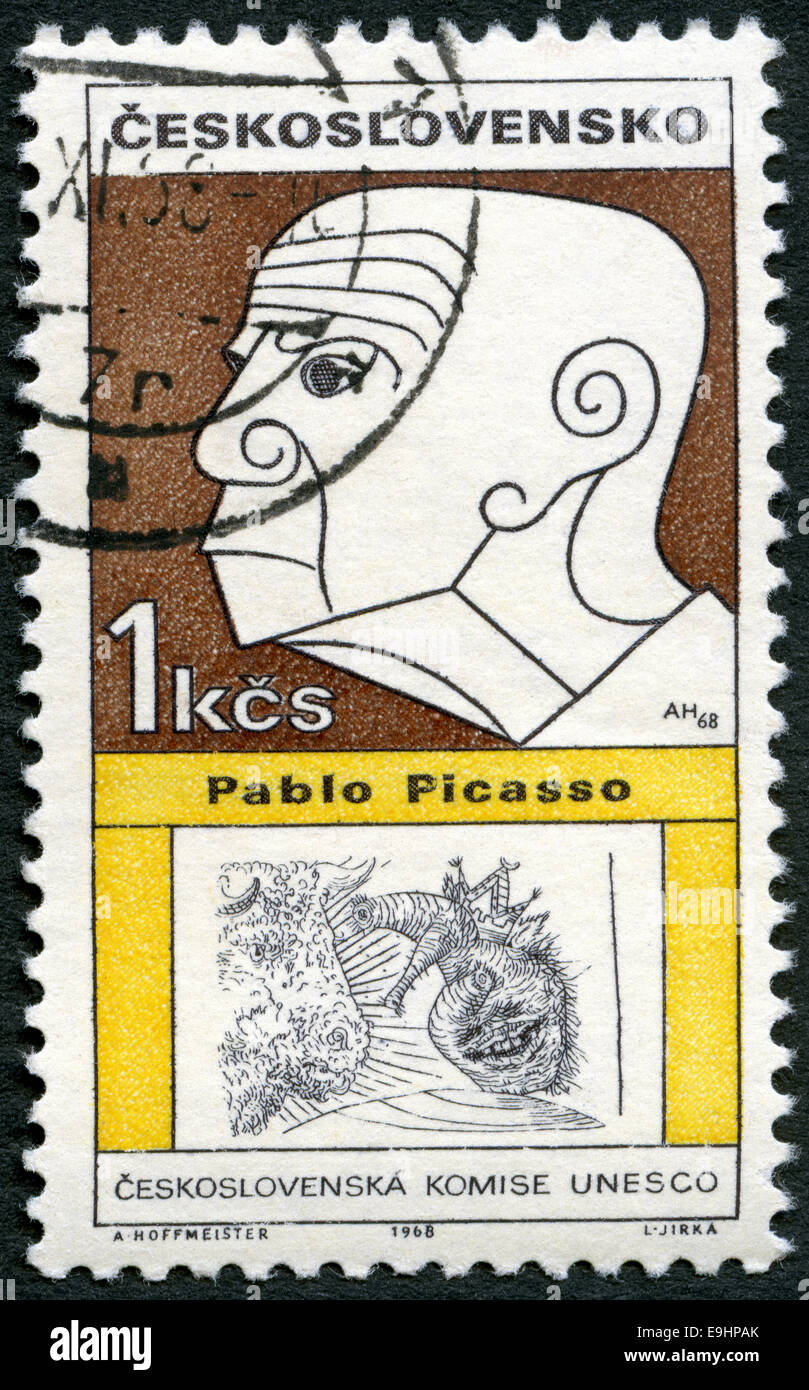 La Tchécoslovaquie - 1968 : affiche portrait de Pablo Picasso (1881-1973), série de personnalités culturelles du 20e centenaire et une Banque D'Images