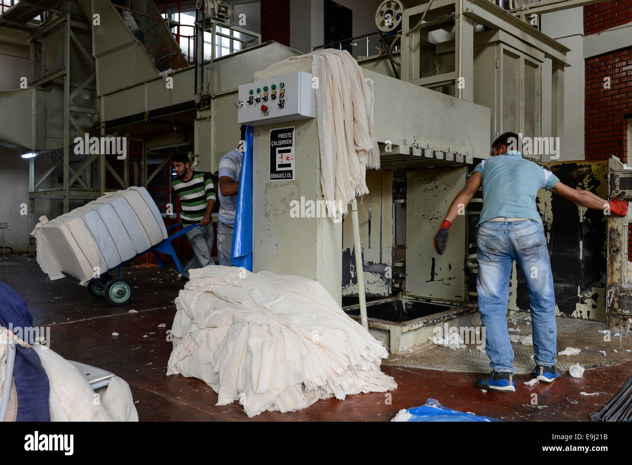 La Turquie, Adana, Pakmil d'usine d'égrenage, de transformation de coton conventionnel coton récolté, presse à balle Banque D'Images