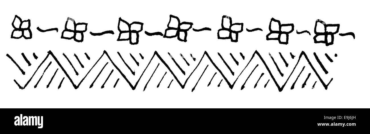 Avec des fleurs et des marges doodle motif de ligne isolé sur blanc. Banque D'Images