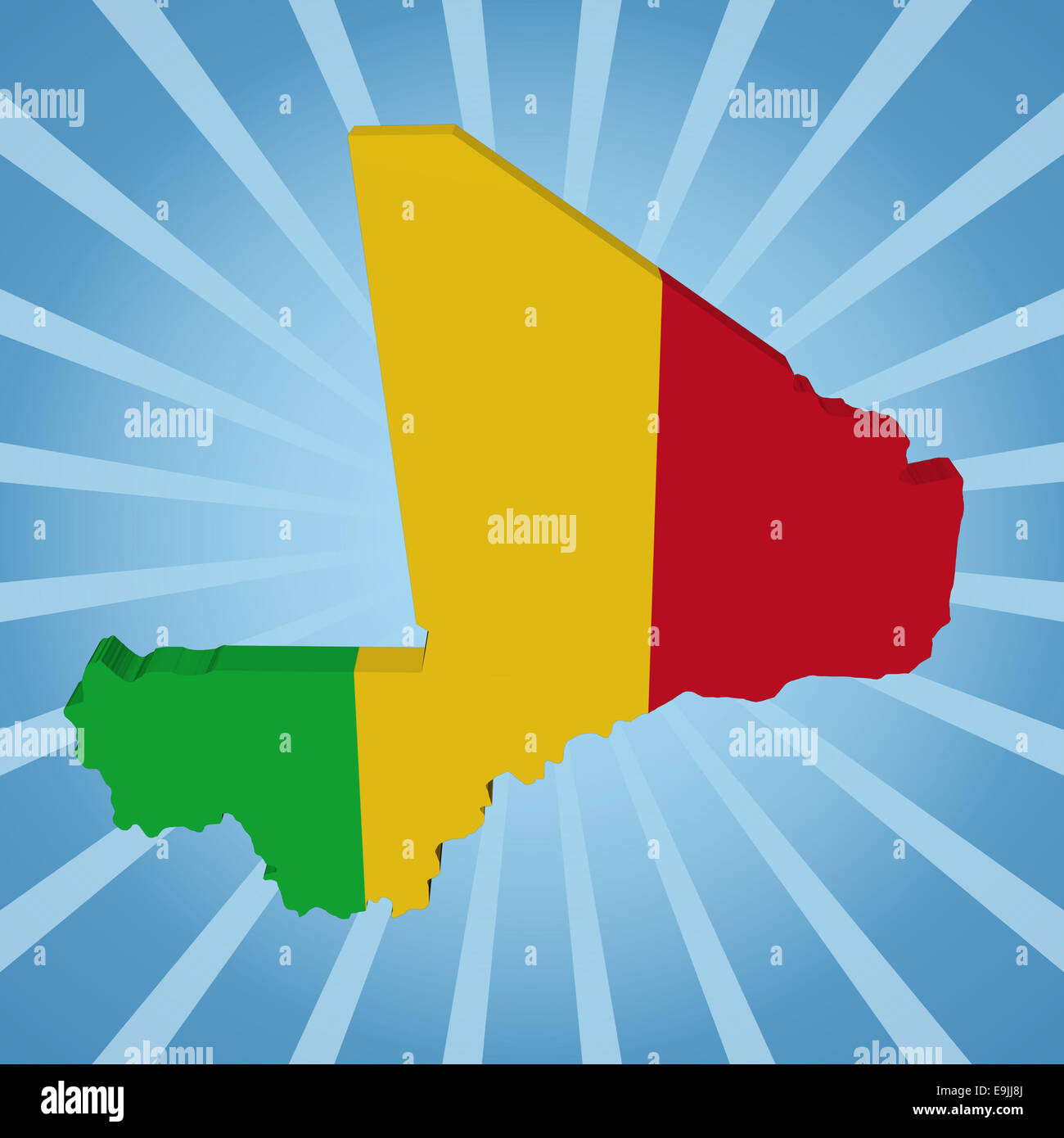 Mali carte drapeau sur blue sunburst illustration Banque D'Images