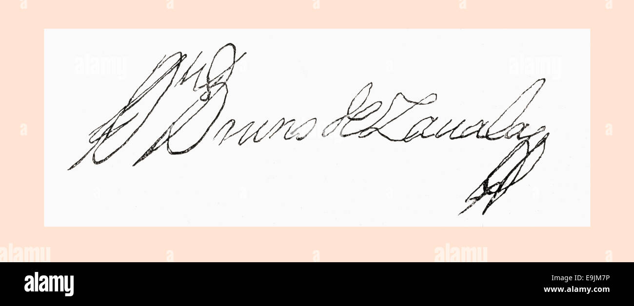 La signature de Bruno Mauricio de Zabala, 1682-1736. Soldat et administrateur colonial espagnol. Fondateur de Montevideo, Uruguay. Banque D'Images