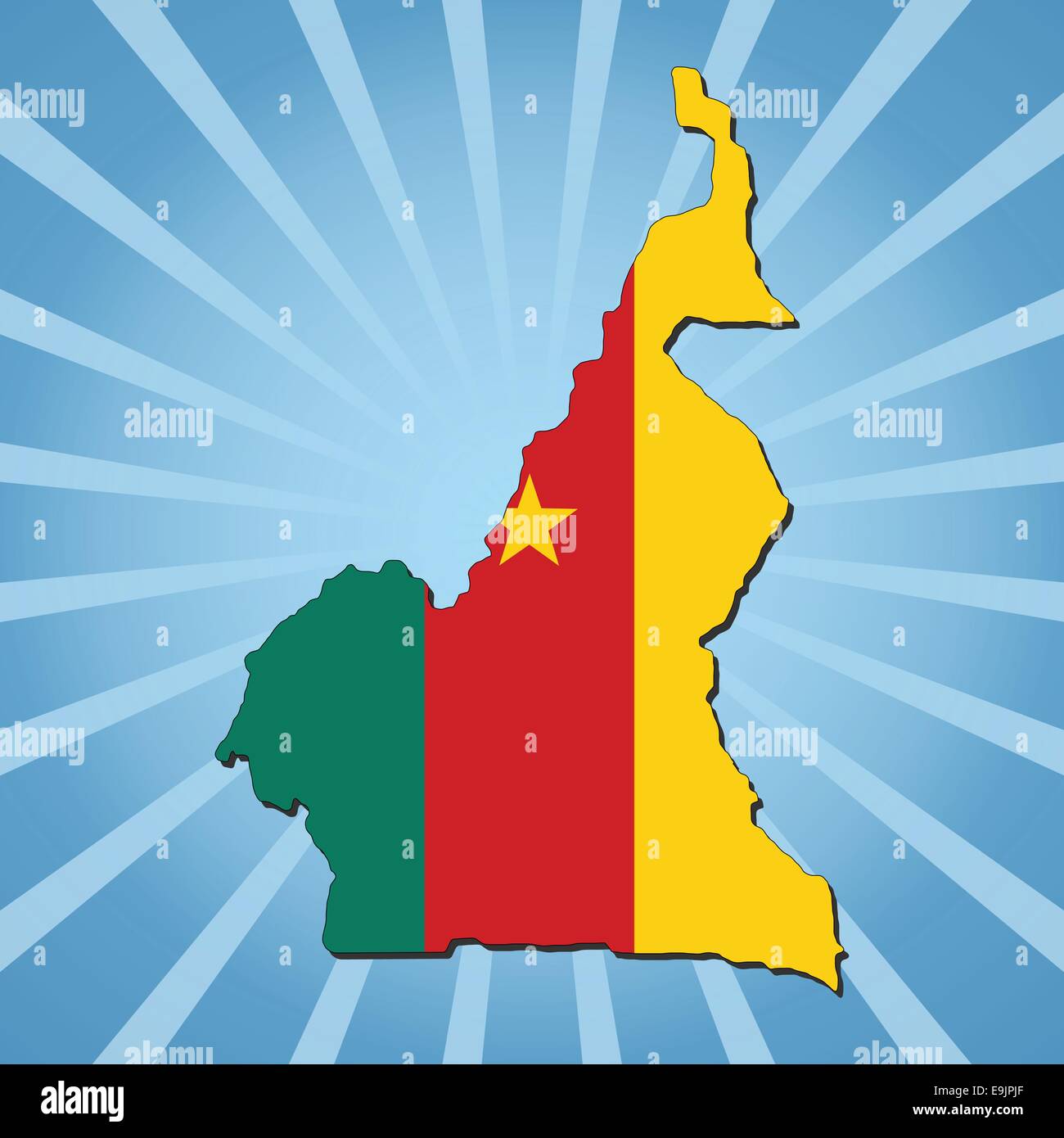 Cameroun carte drapeau sur blue sunburst illustration Illustration de Vecteur