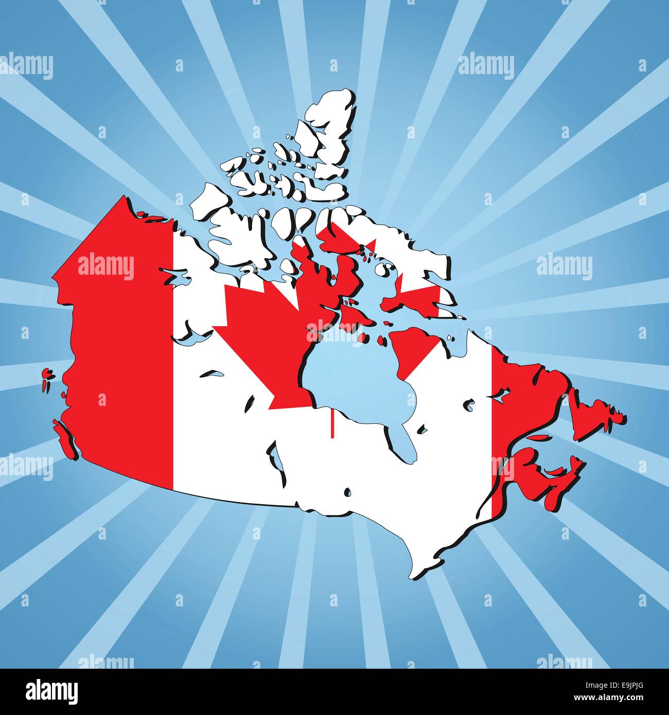 Canada carte drapeau sur blue sunburst illustration Illustration de Vecteur