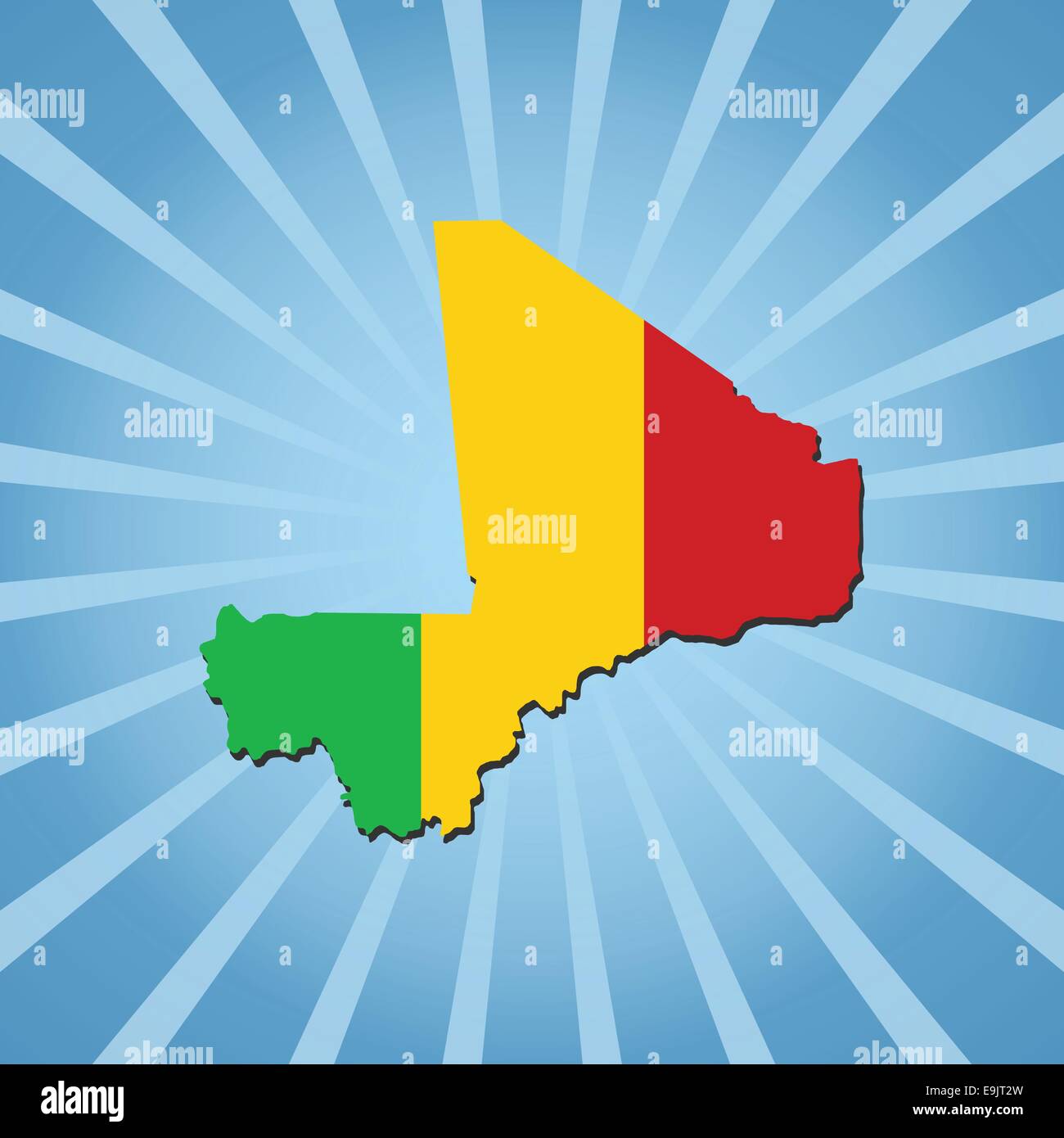 Mali carte drapeau sur blue sunburst illustration Illustration de Vecteur